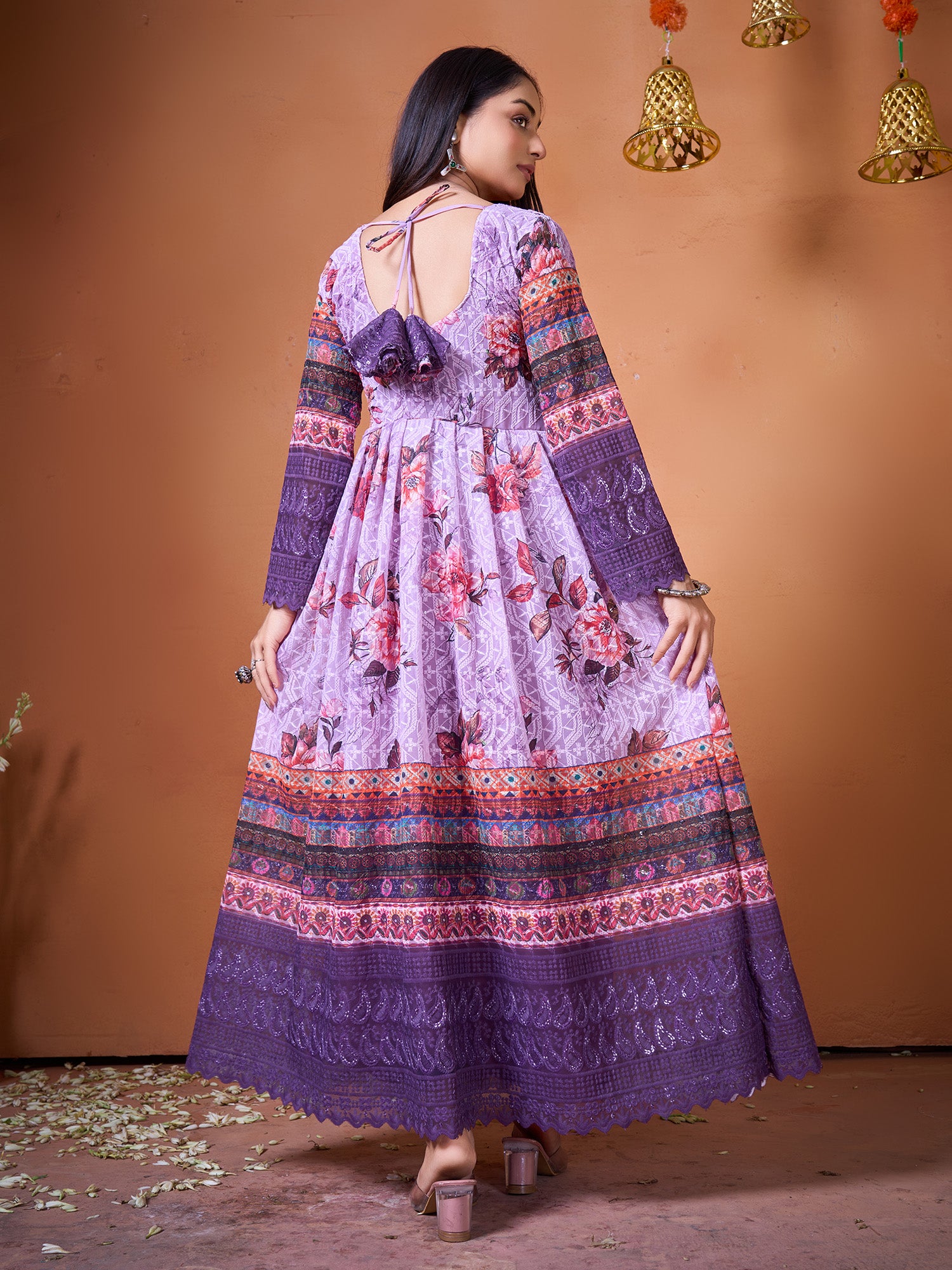 Purple Georgette Designer Suit Set With Embroidered & Printed Artistry