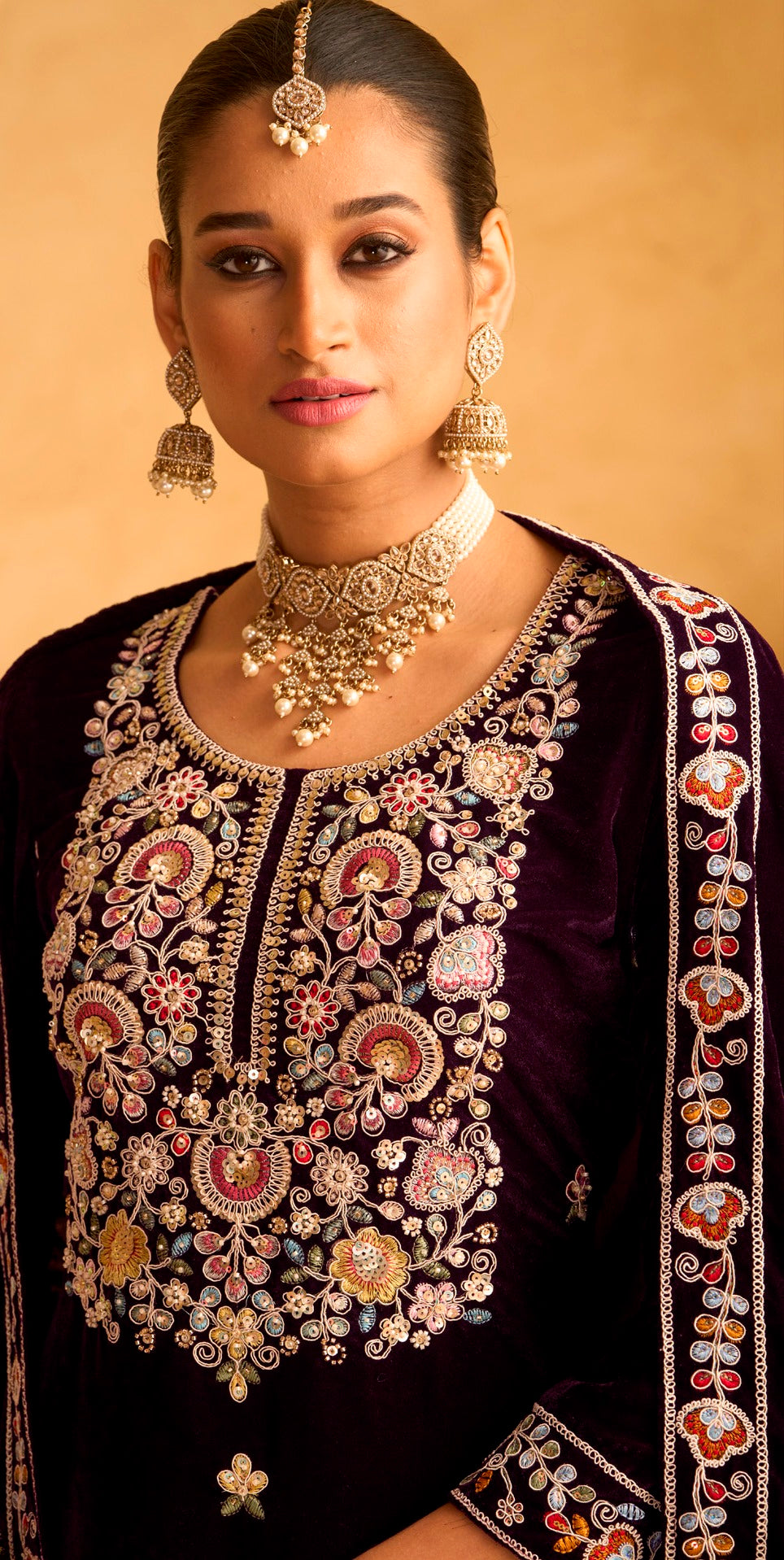 Purple Heavy Designer Suit With Heavy Embroidery Work