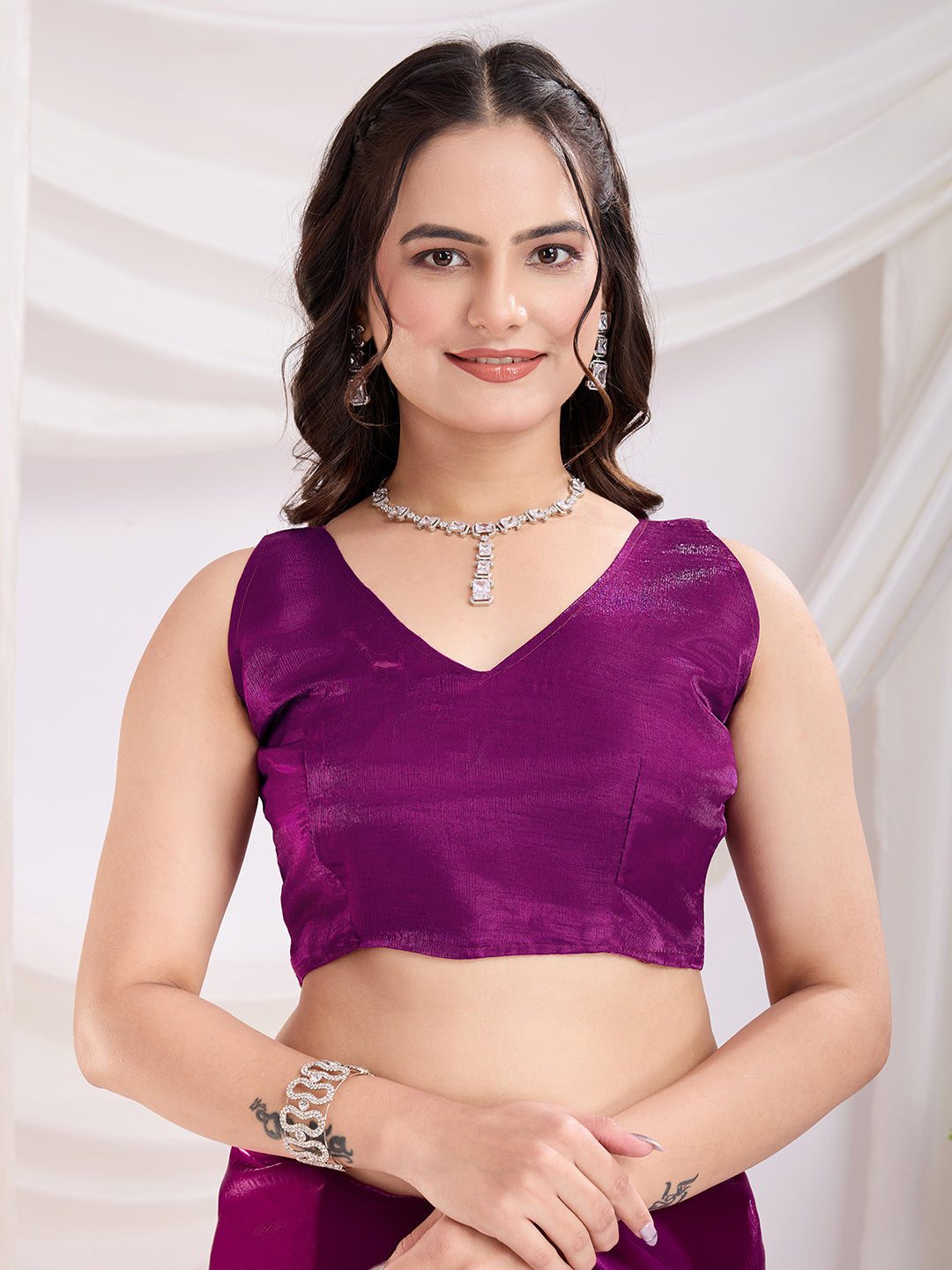 Purple Jimmi Choo Sequins Embroidery Work Ethnic Party Saree