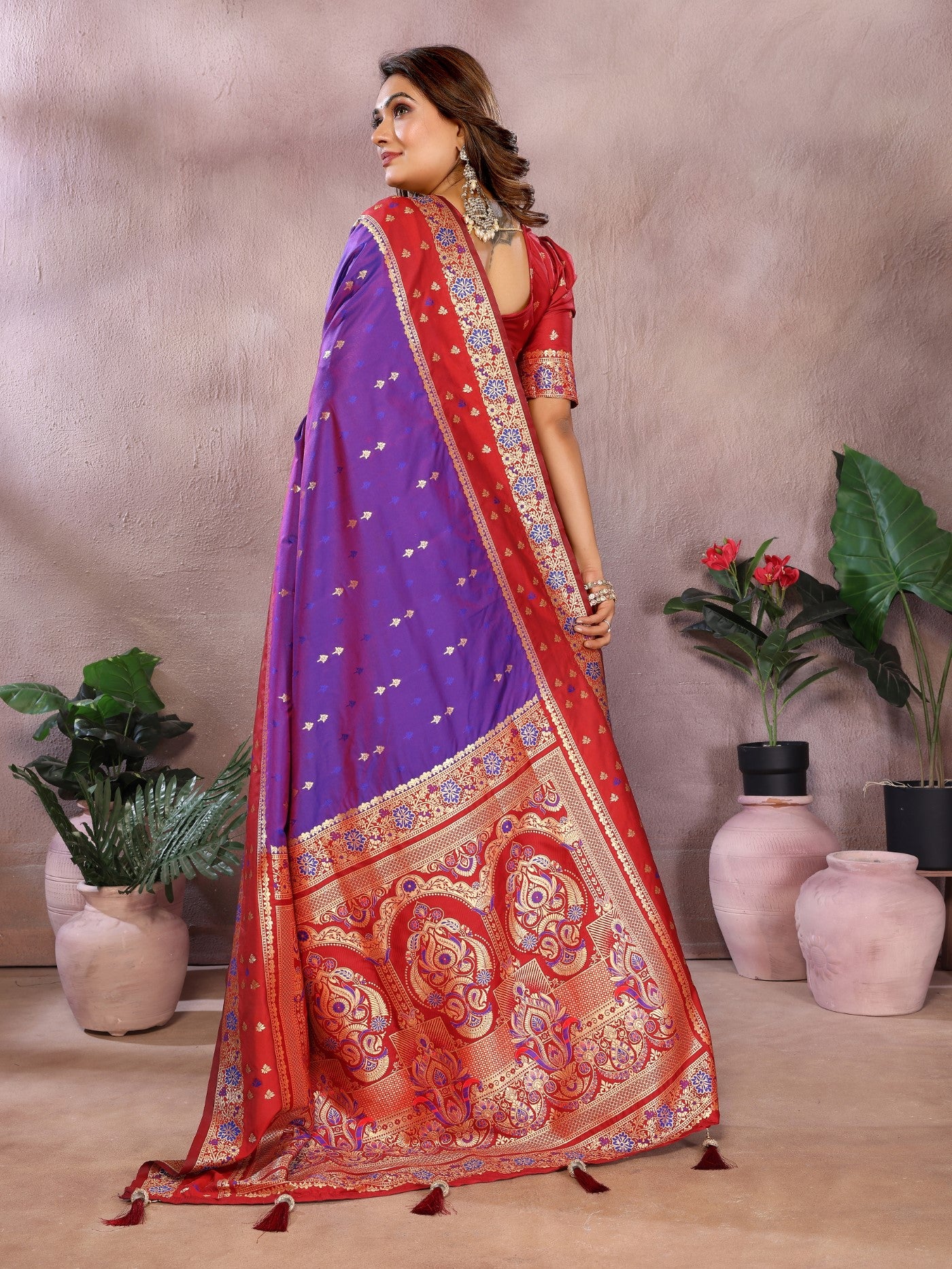 Purple Kalamkari Silk Saree With Zari Woven