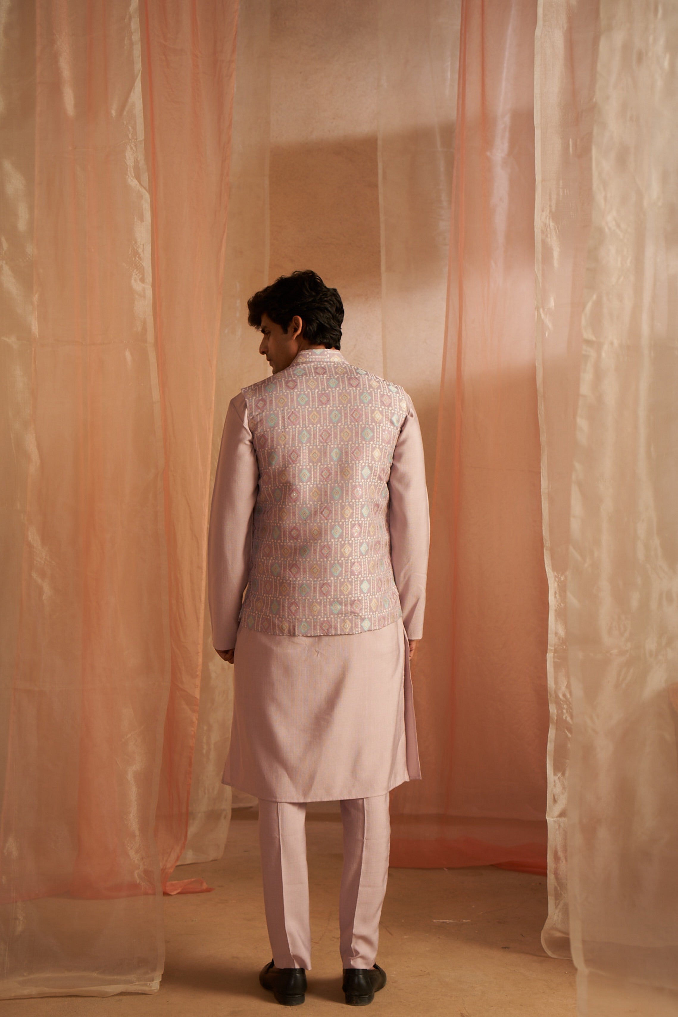 Purple Kurta Payjama with Nehru Jacket – Regal Wedding Outfit
