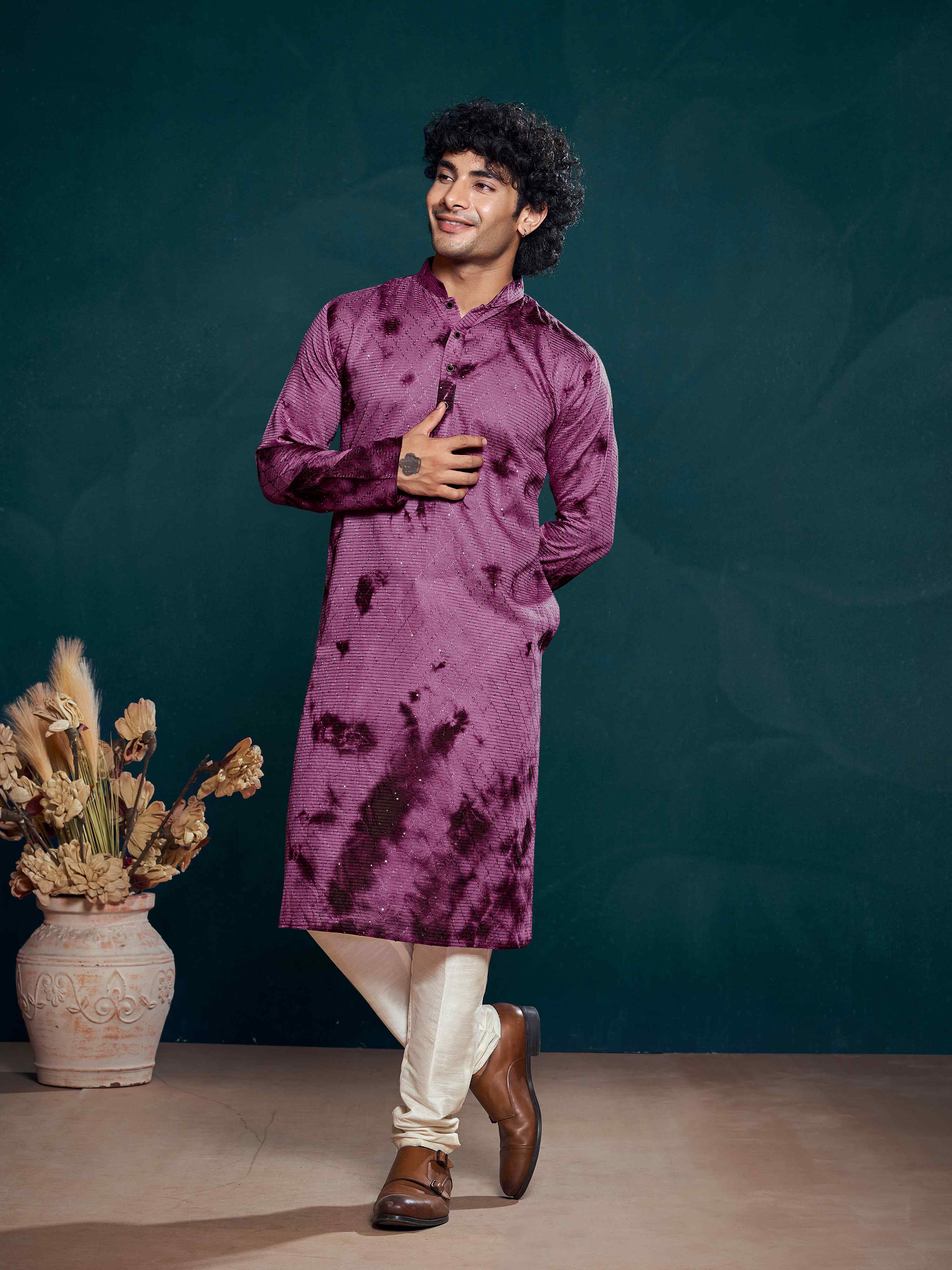 Purple Kurta Payjama with Sequins Work – Rich and Elegant