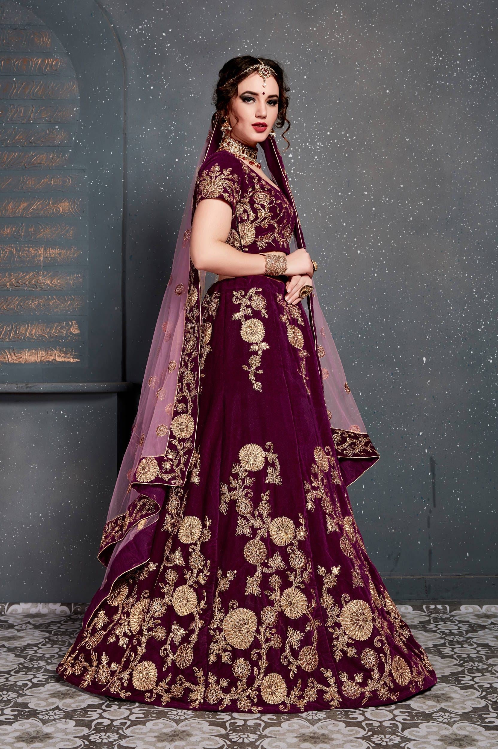 Purple Lehenga Choli With Dori, Zari And Sequins Embroidery Work
