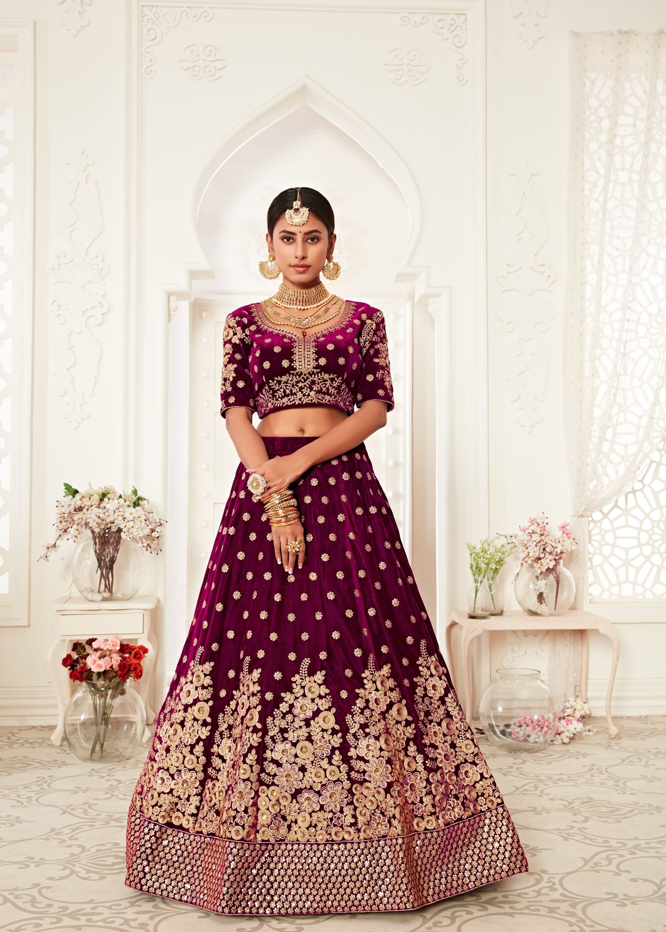 Purple Lehenga Choli With Thread, Zari, Dori And Sequins Embroidery Work