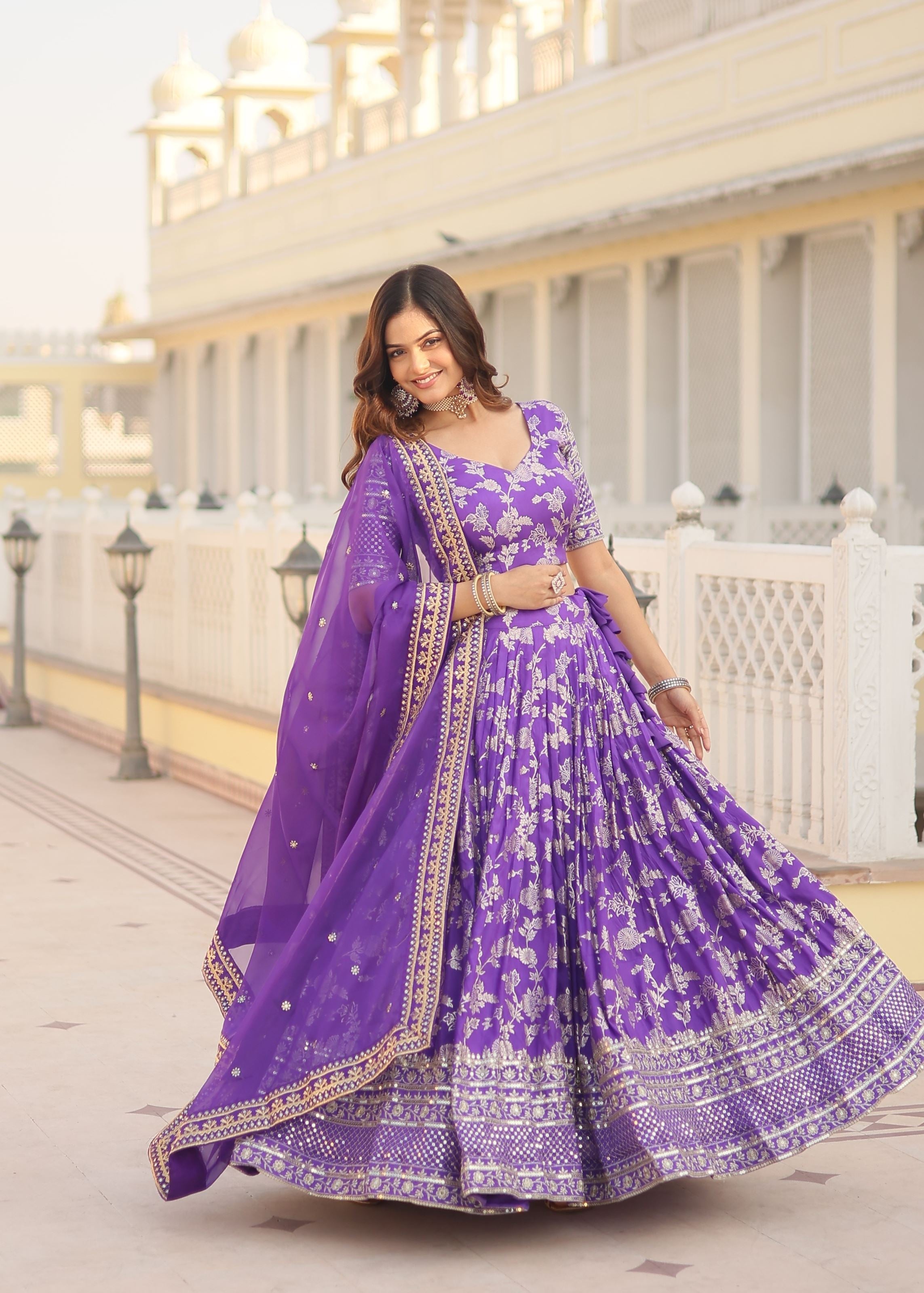 Purple Lehenga Choli with Heavy Embroidered Sequins work