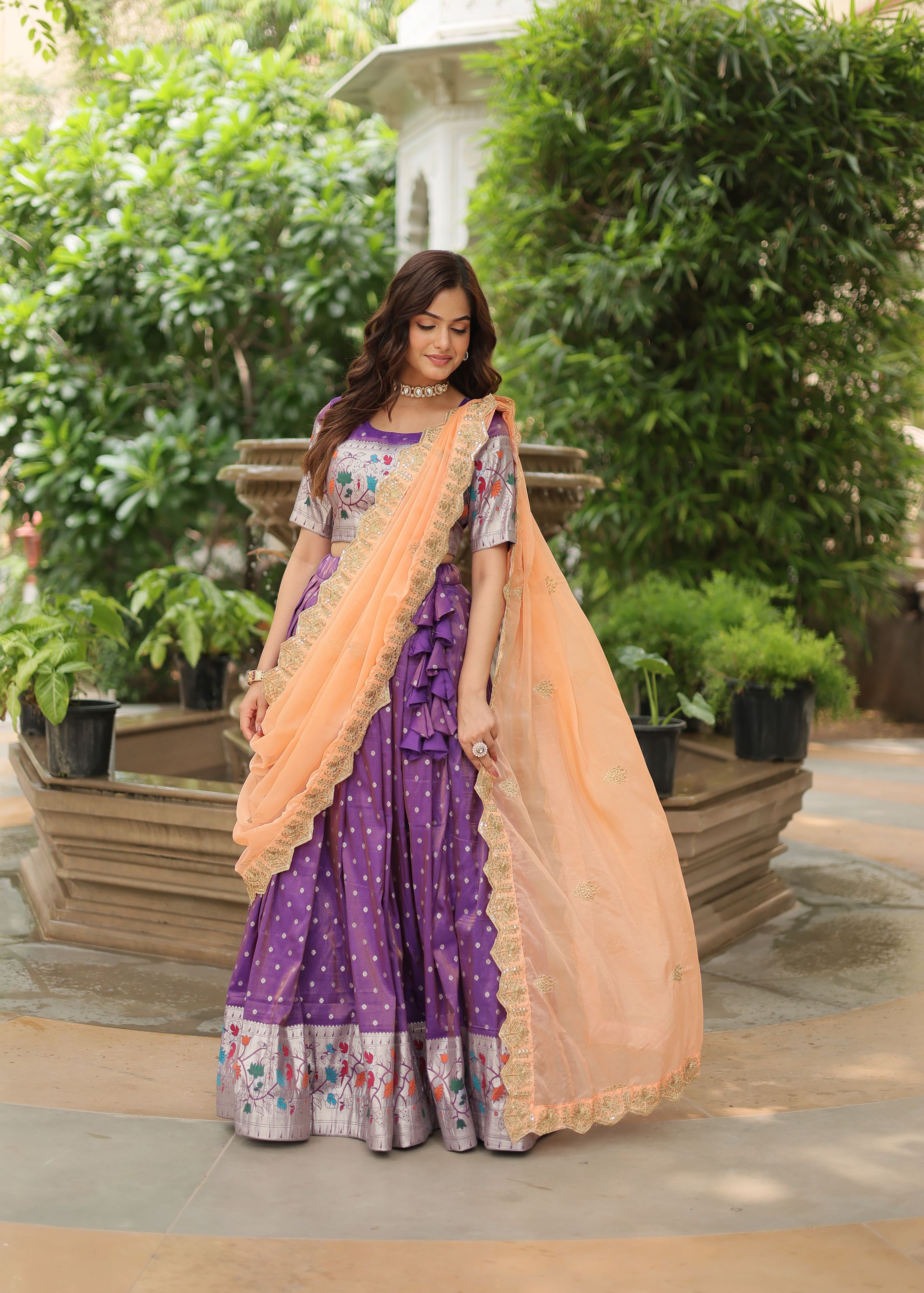 Purple Lehenga Choli with Heavy Meena Weaving work