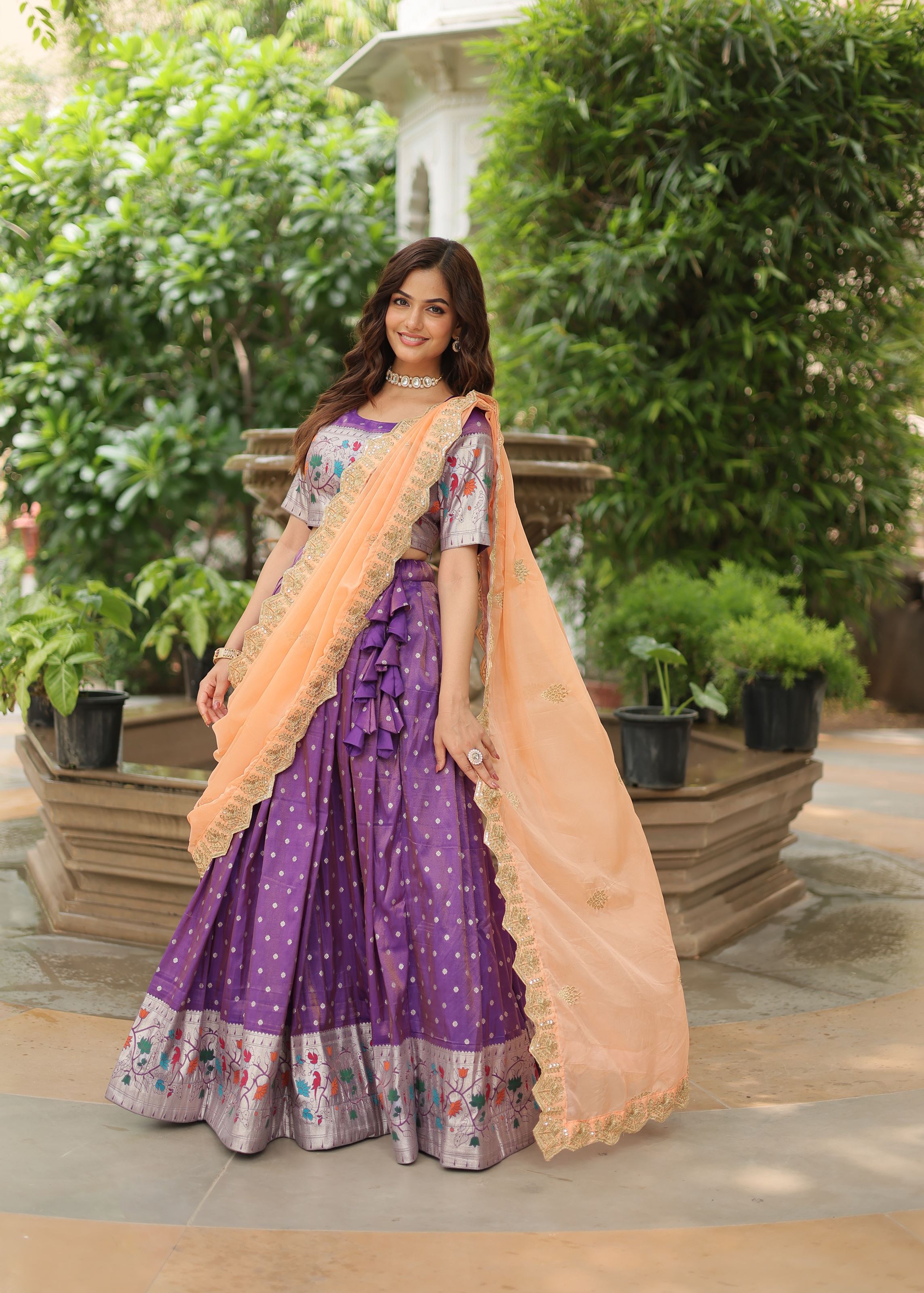 Purple Lehenga Choli with Heavy Meena Weaving work
