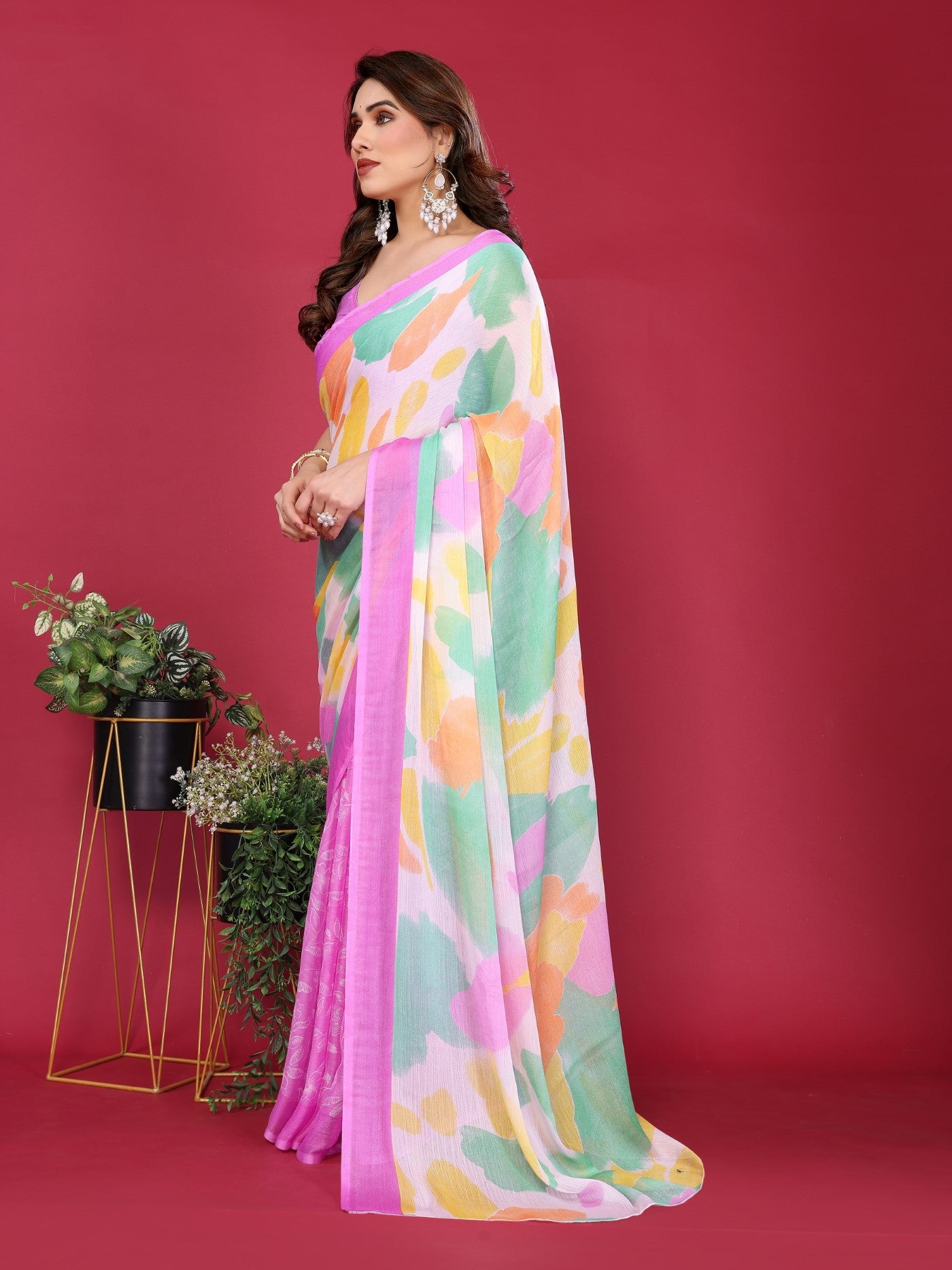 Purple Moss Chiffon Saree With Elegant Printed Design