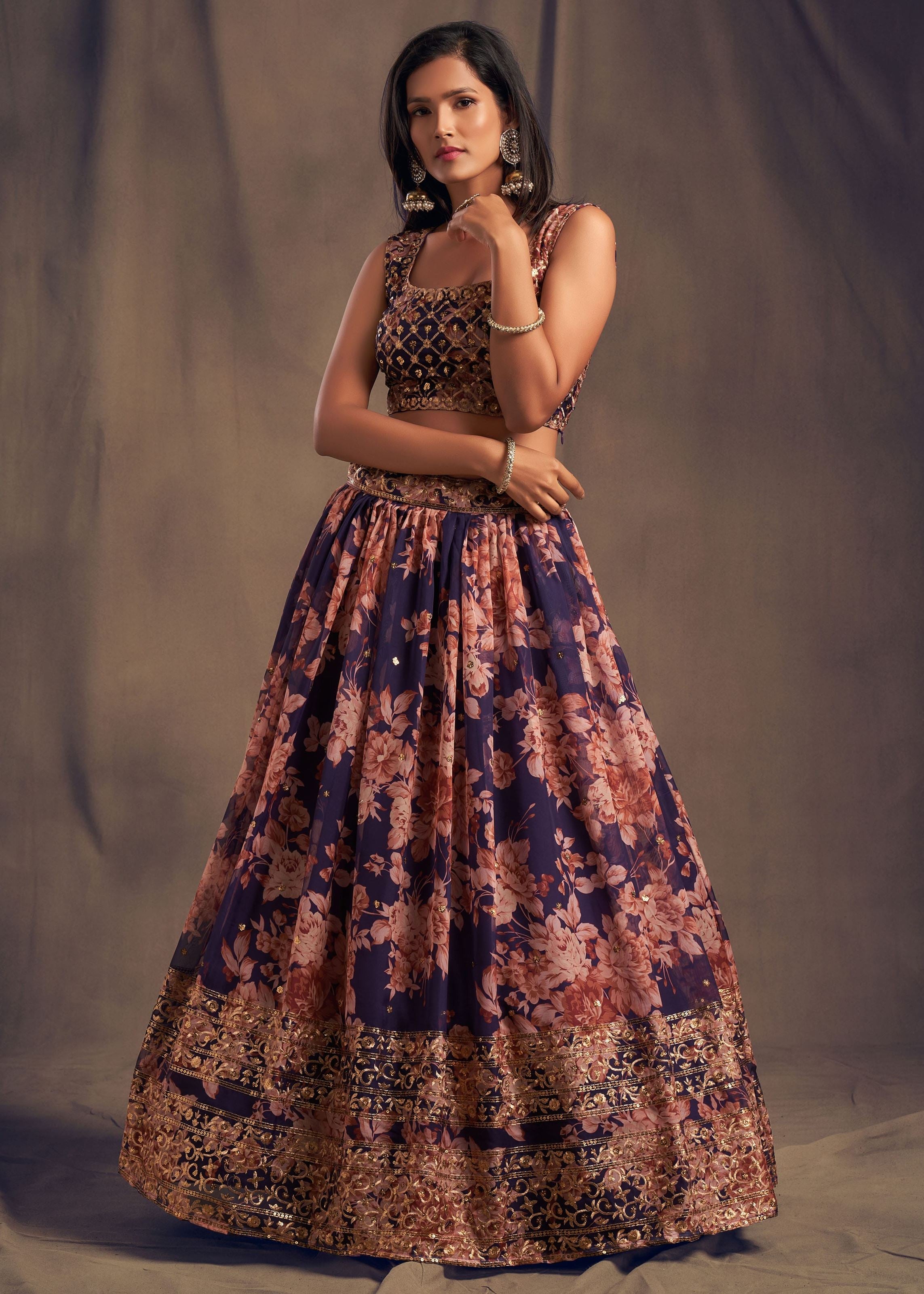 Purple Organza Lehenga Choli With Sequins Zari Embroidery Work