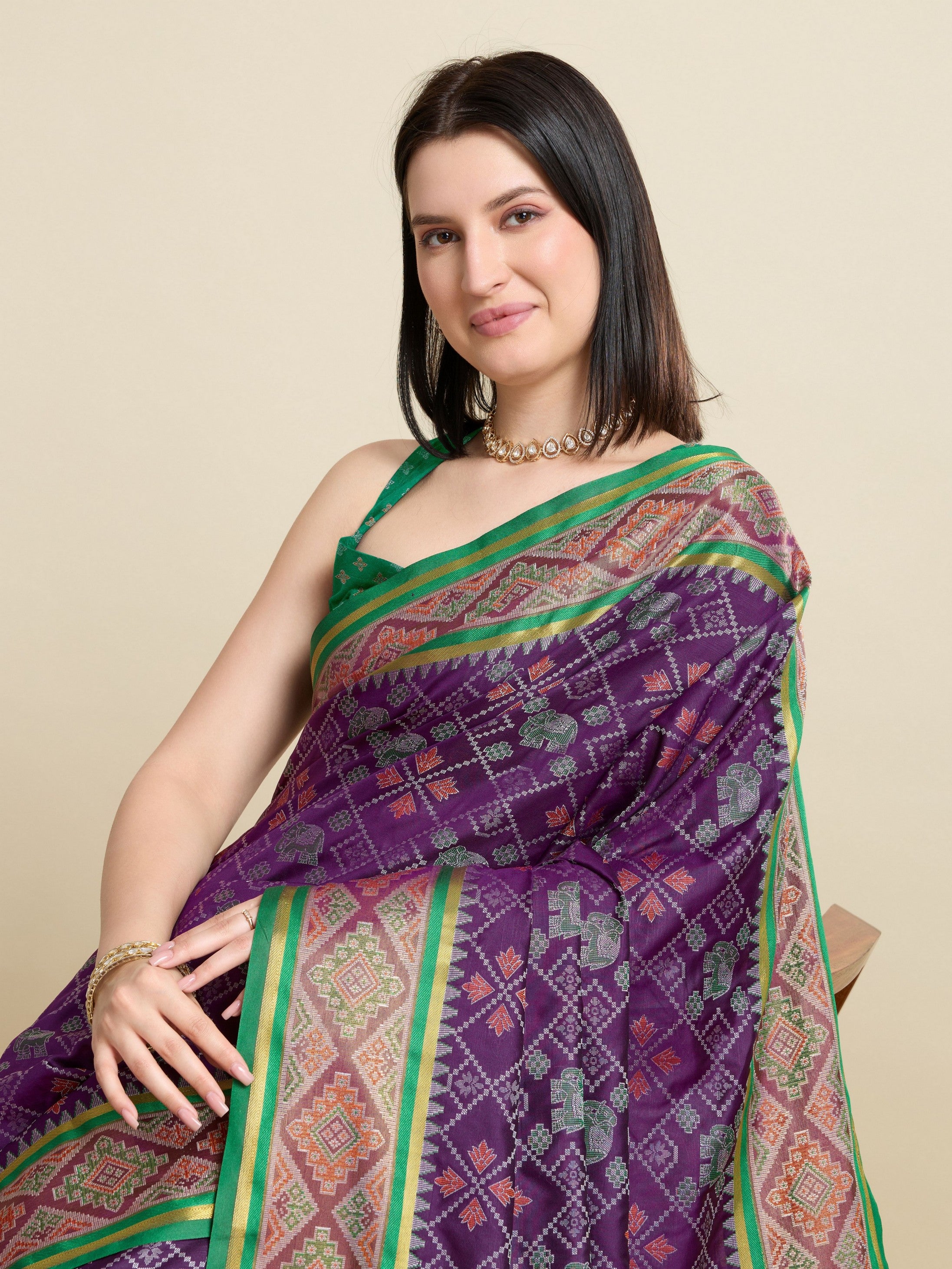 Purple Patola Silk Woven Meenakari Designer Partywear Saree
