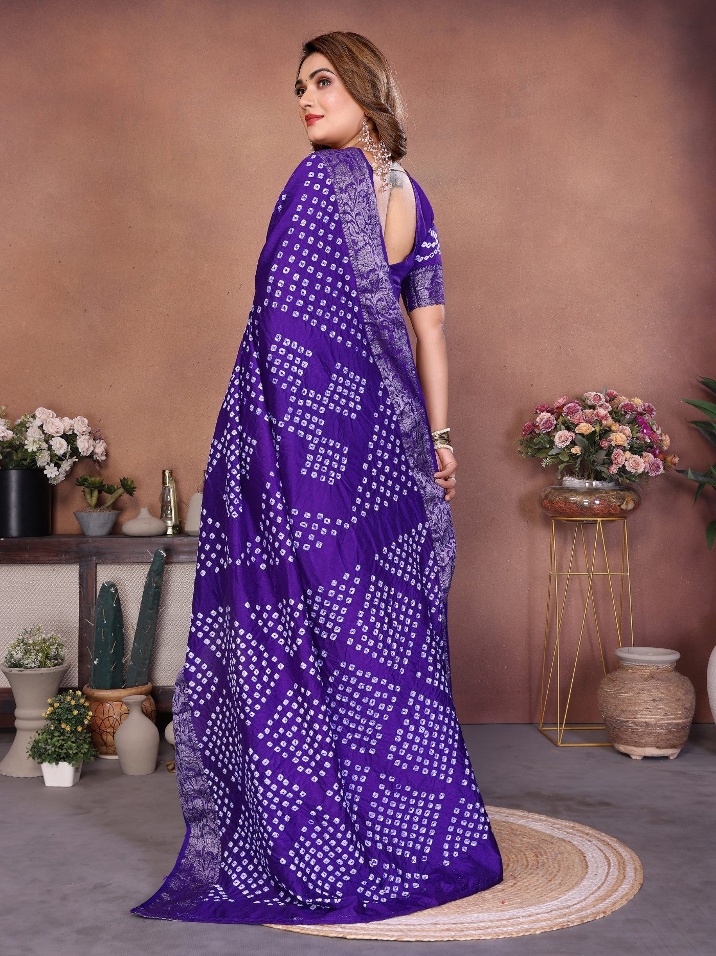 Purple Pure Dola Silk Saree With Handmade Original Bandhej