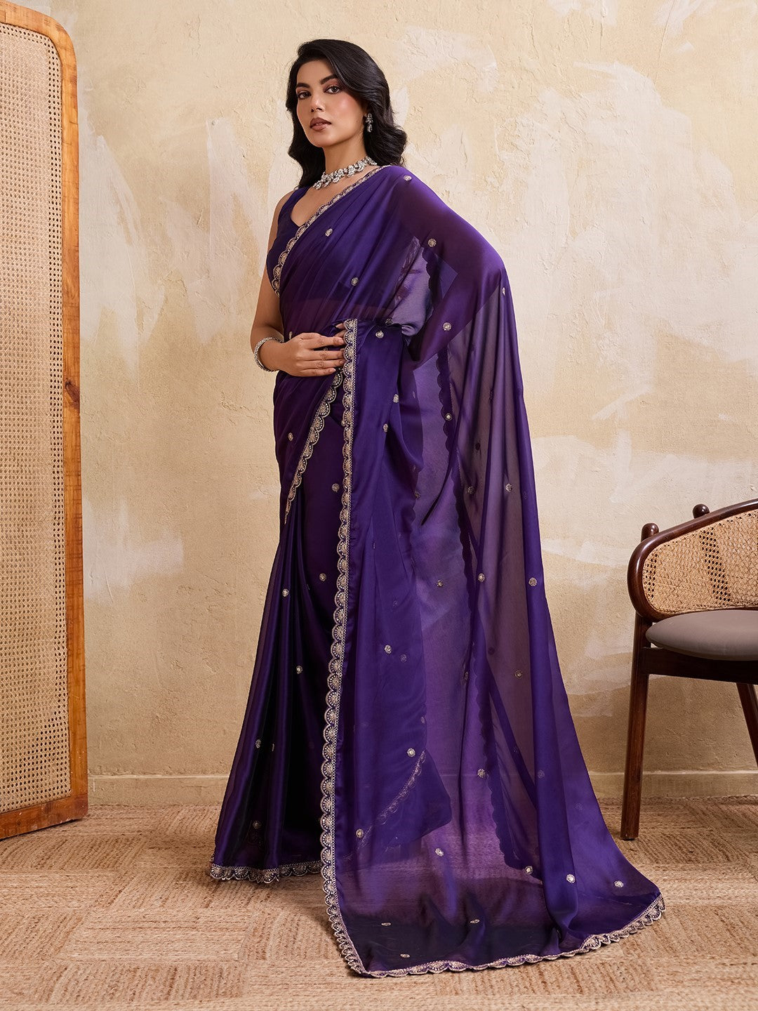 Purple Rangoli Silk Saree With Embroidery Premium Designer Saree