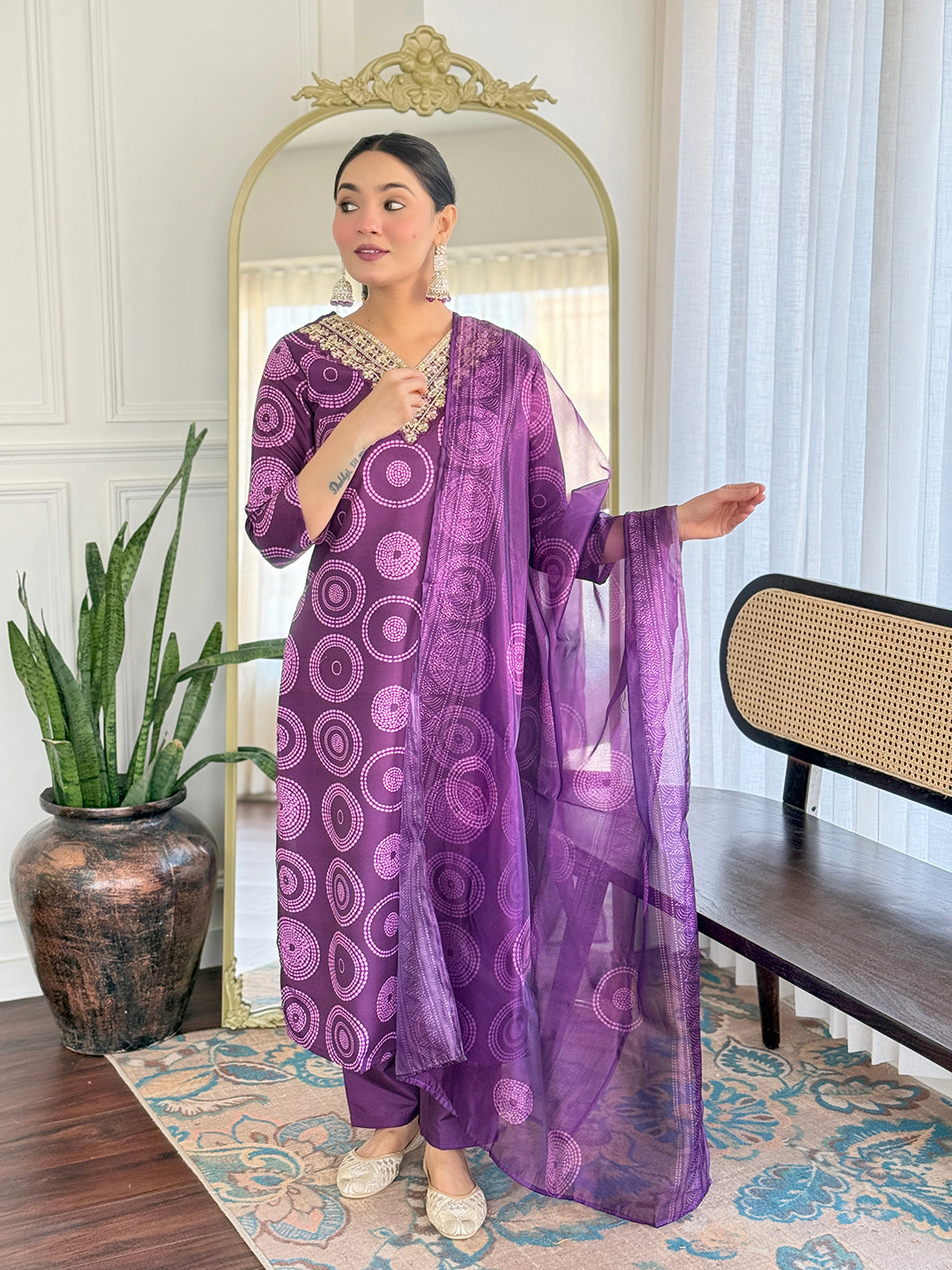 Purple Rayon Elegant Kurta Pant Set With Print