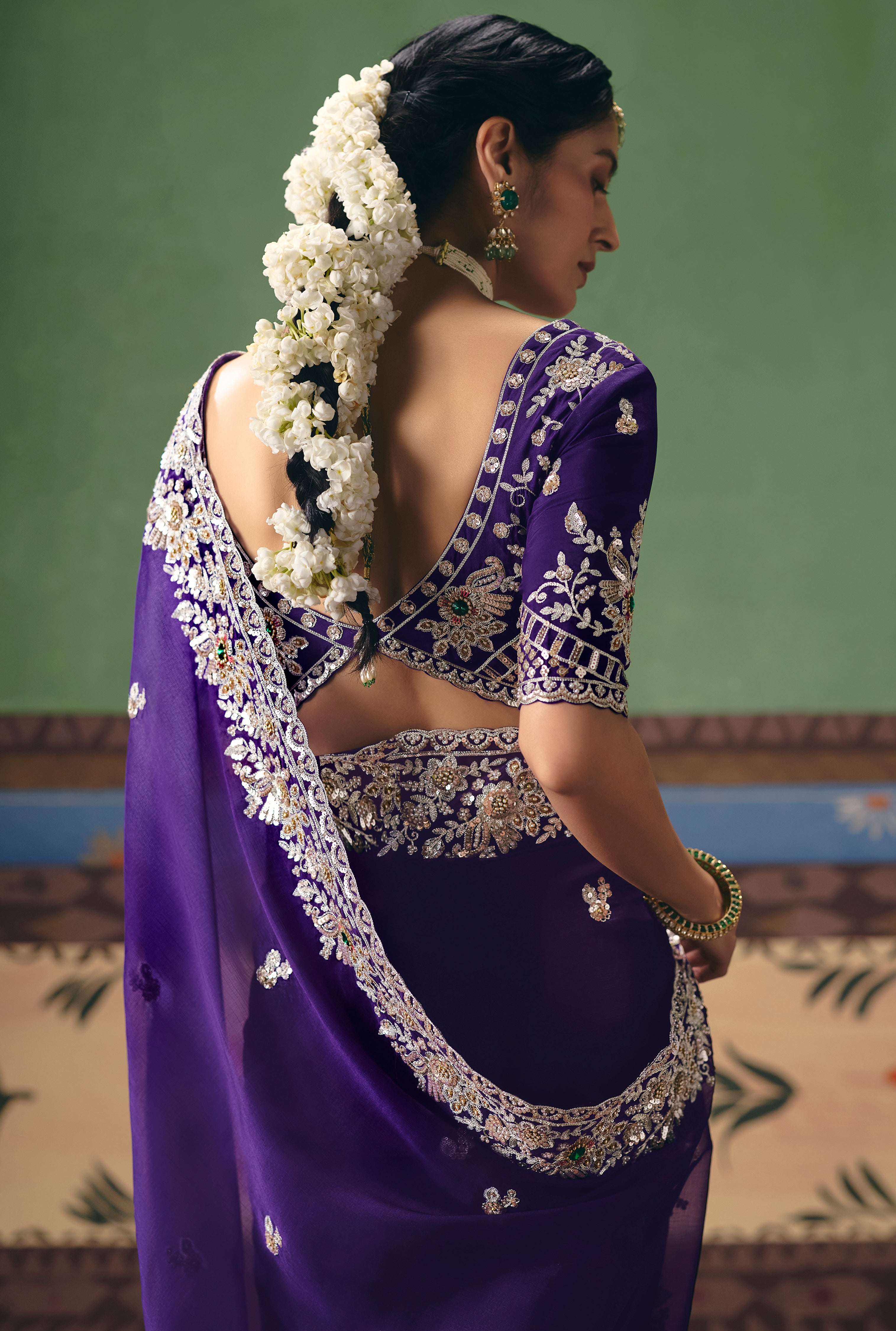 Purple Saree With Heavy Designer Embroidery, Sequince, Stone, Pearl With Beads Work