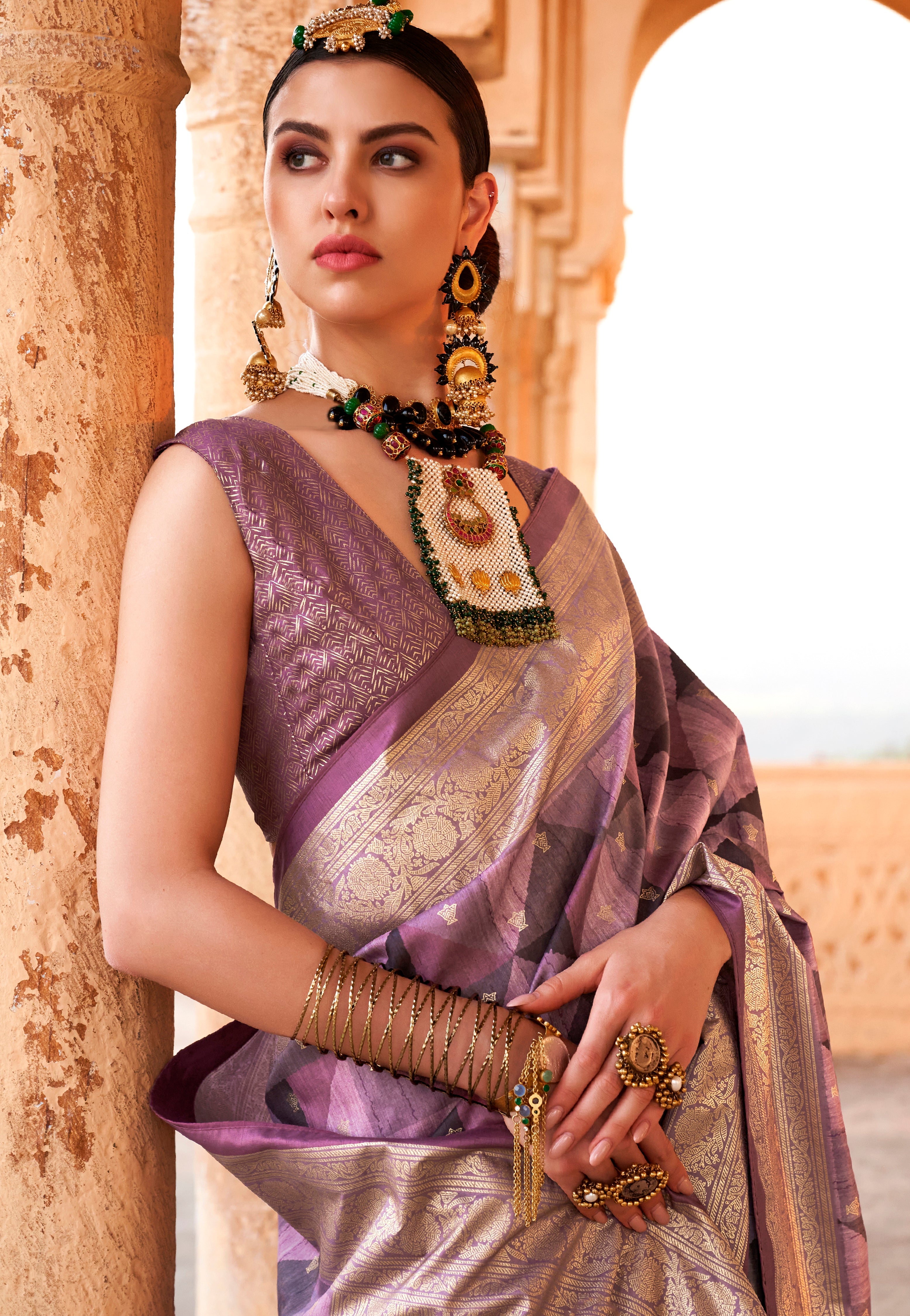 Purple Saree With Jacquard Woven Work