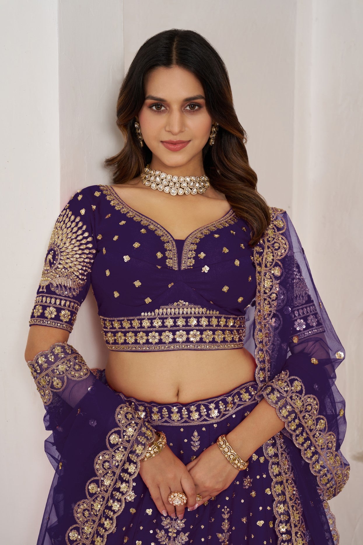 Purple Silk Floral & Bird Embroidered Luxury Lehenga Choli