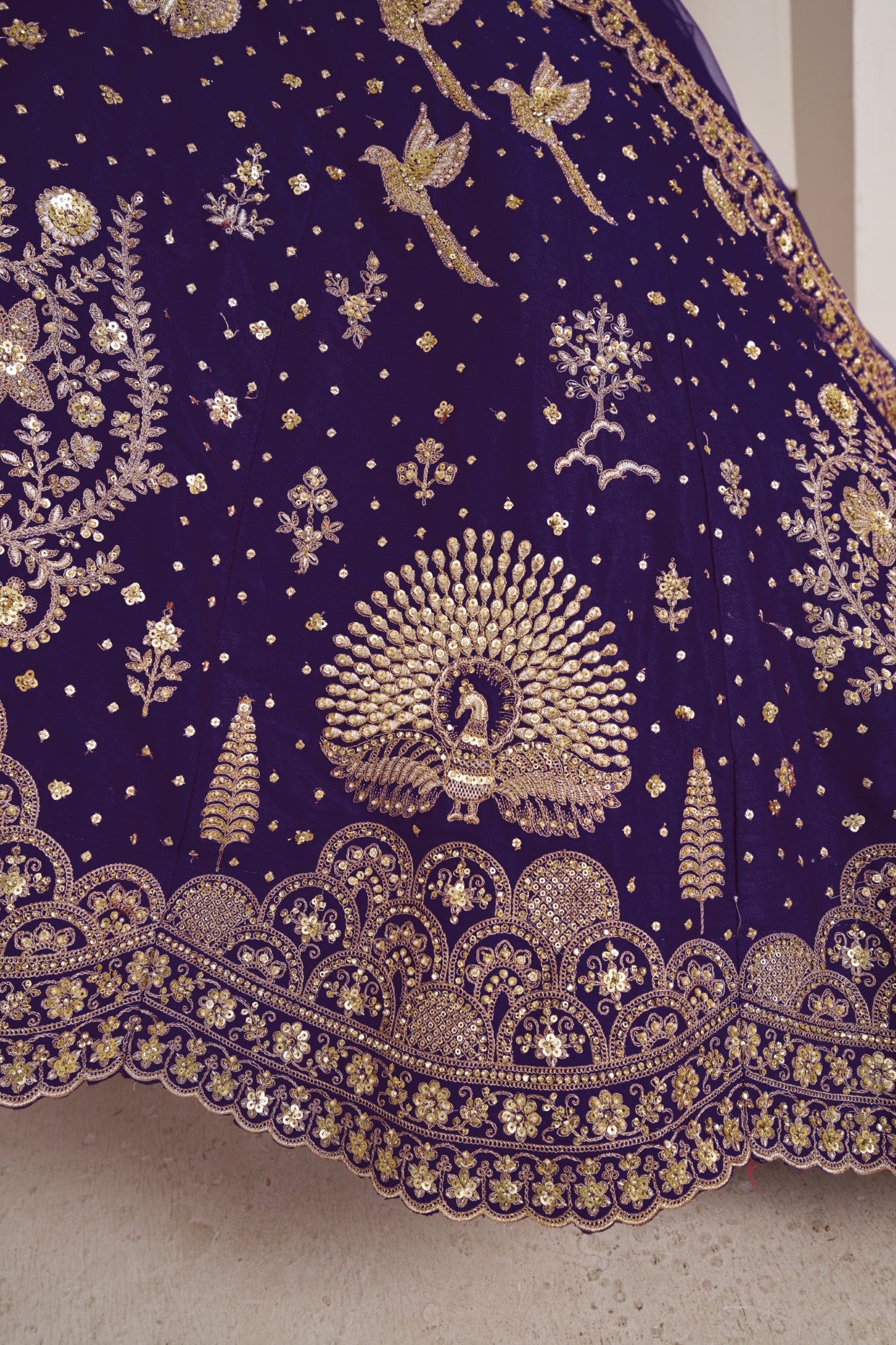Purple Silk Floral & Bird Embroidered Luxury Lehenga Choli