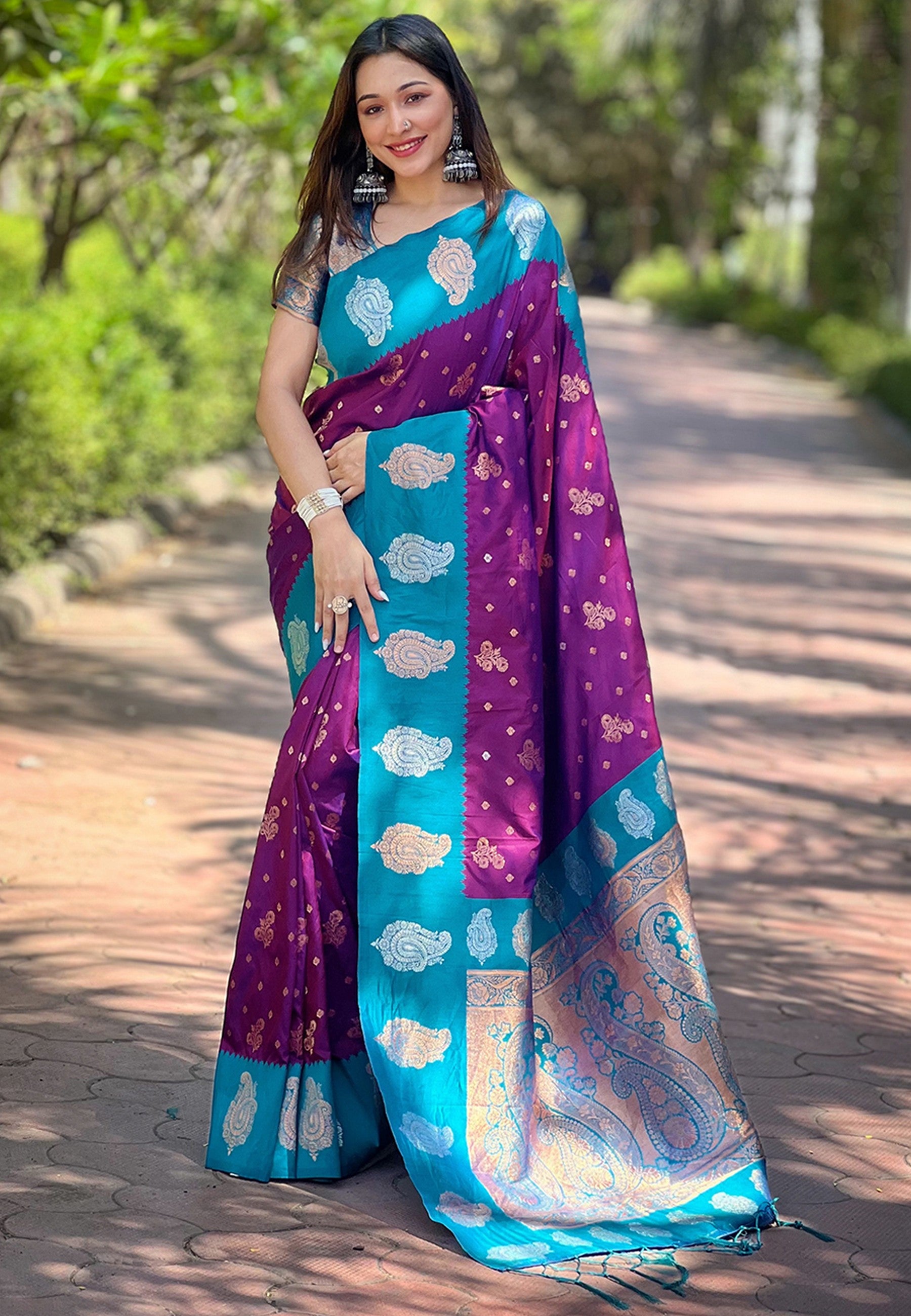 Purple Soft Silk Heavy Woven Jari Designer Saree