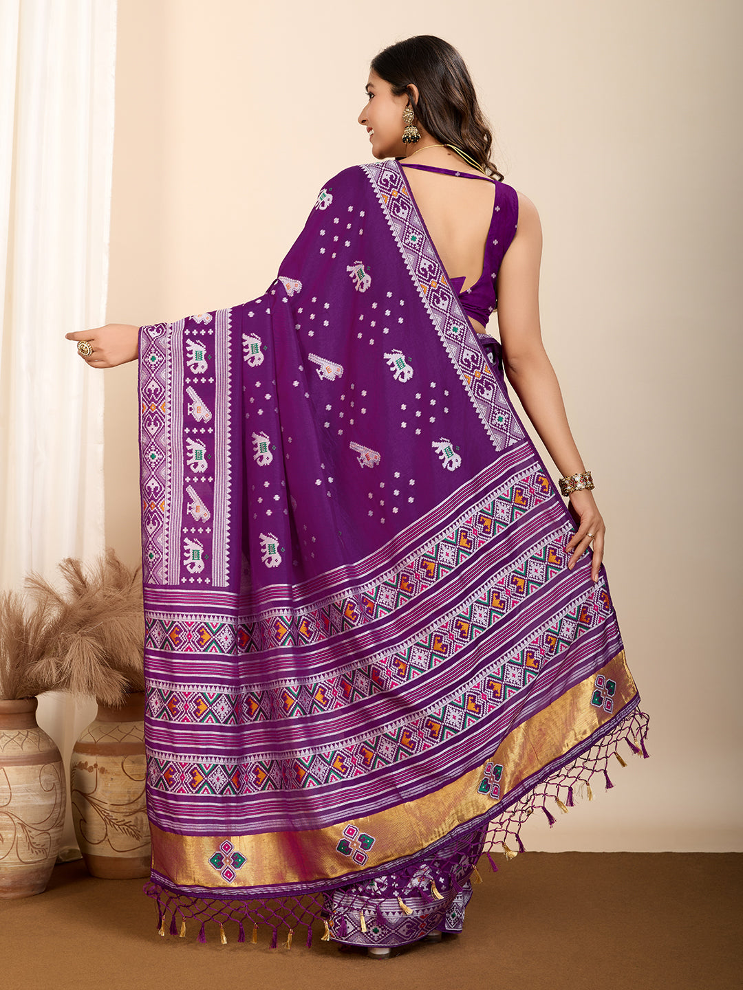 Purple Soft Silk Woven Meenakari Designer Ceremonial Saree