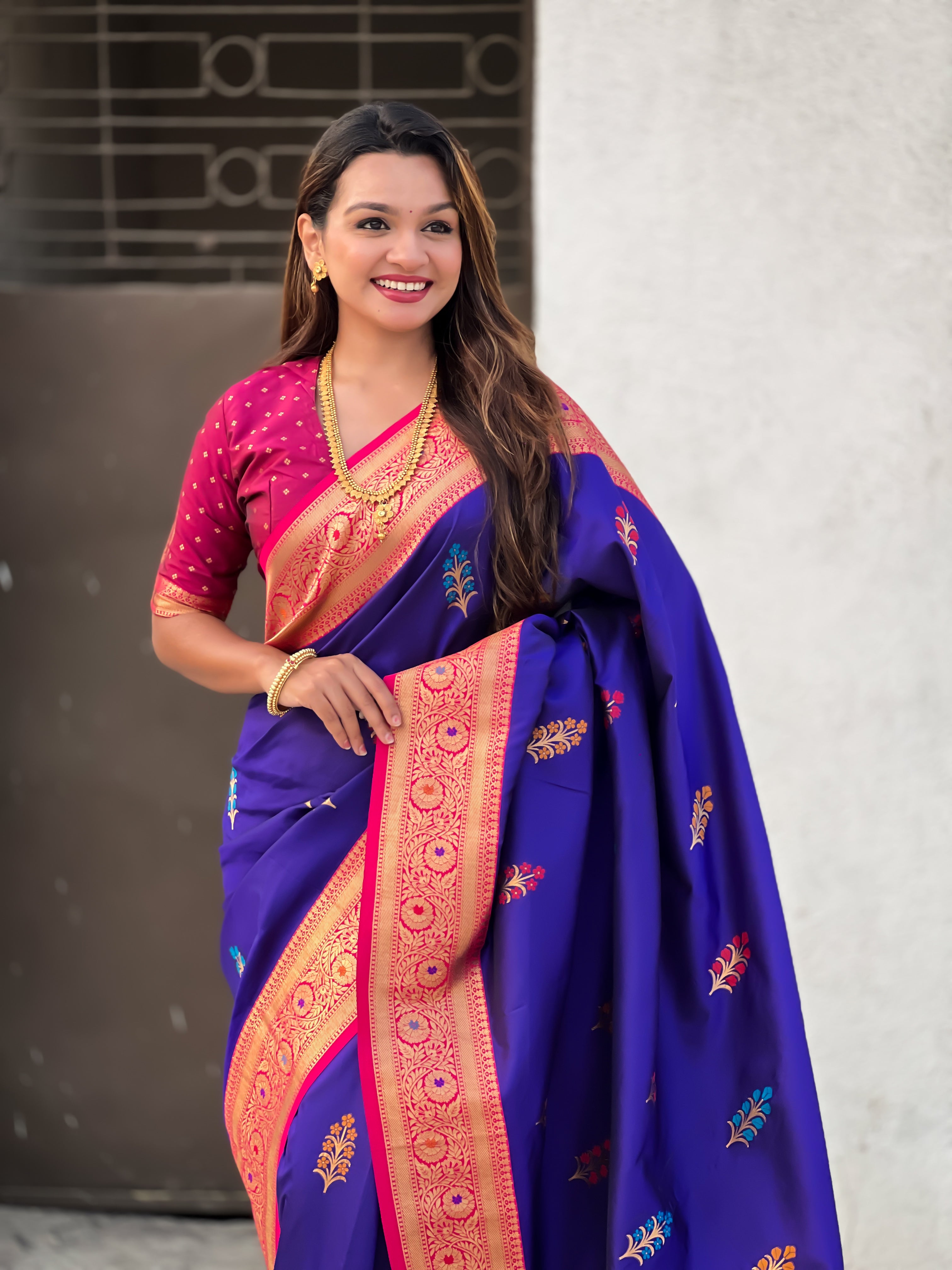 Purple Soft Silk Woven Meenakari Designer Heavy Ceremonial Saree