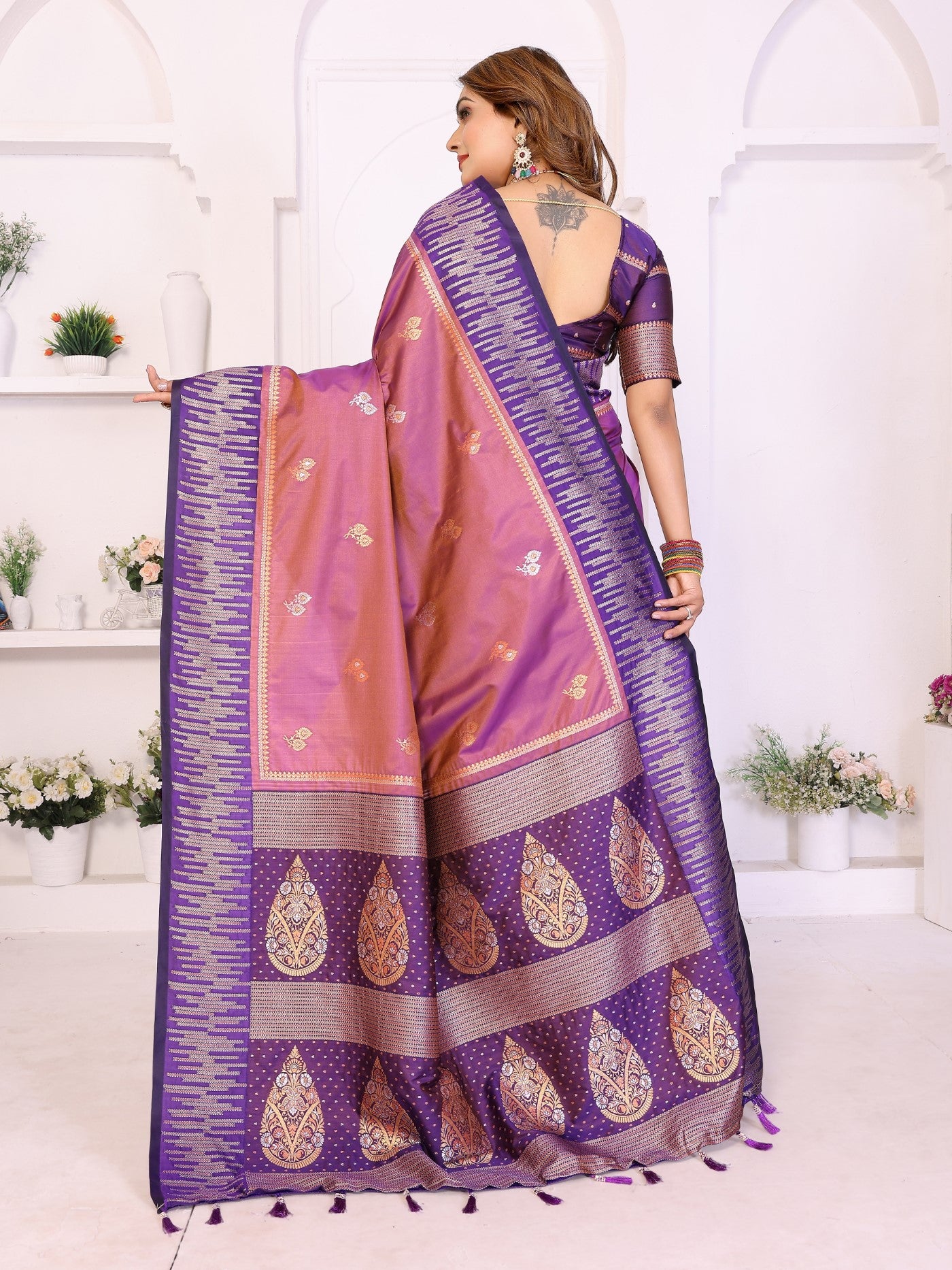 Purple South Soft Silk Saree With Traditional Zari Weaving