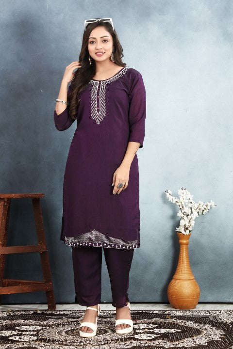 Purple Vichirta Silk Kurta Pant With Stone Work
