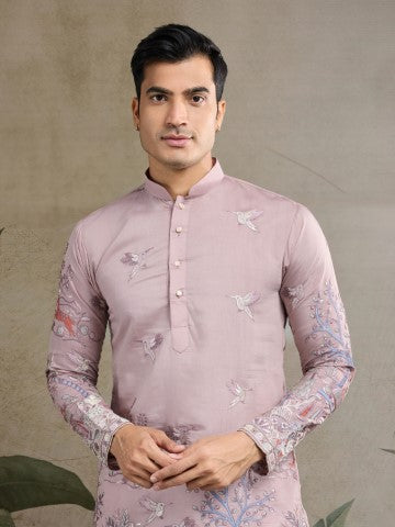 Purple Viscose Silk Sequins Embroidery Ethnic Partywear Kurta