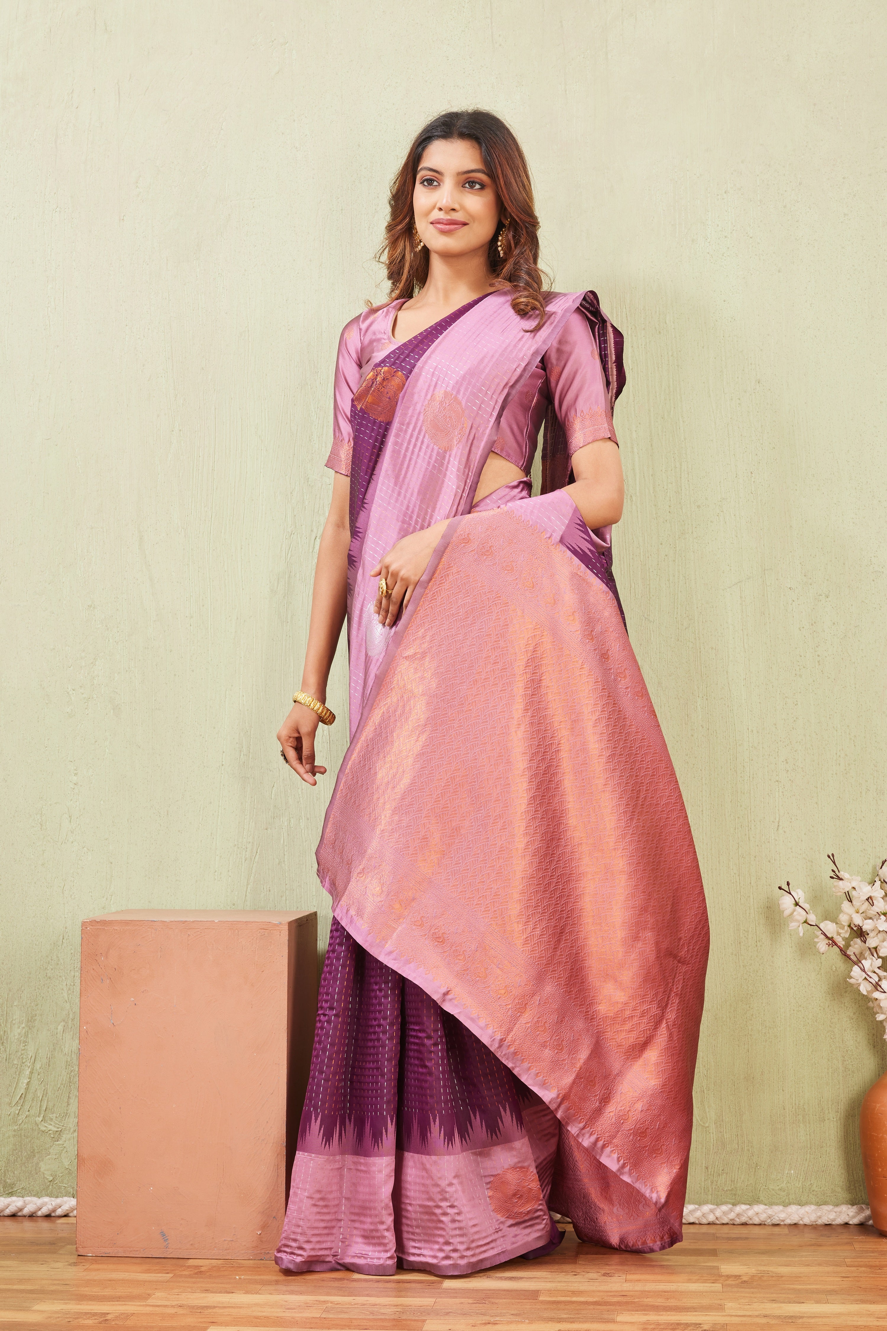 Purple Wine Banarasi Silk Saree with Rich Pallu & Elegant Jacquard Jari Work
