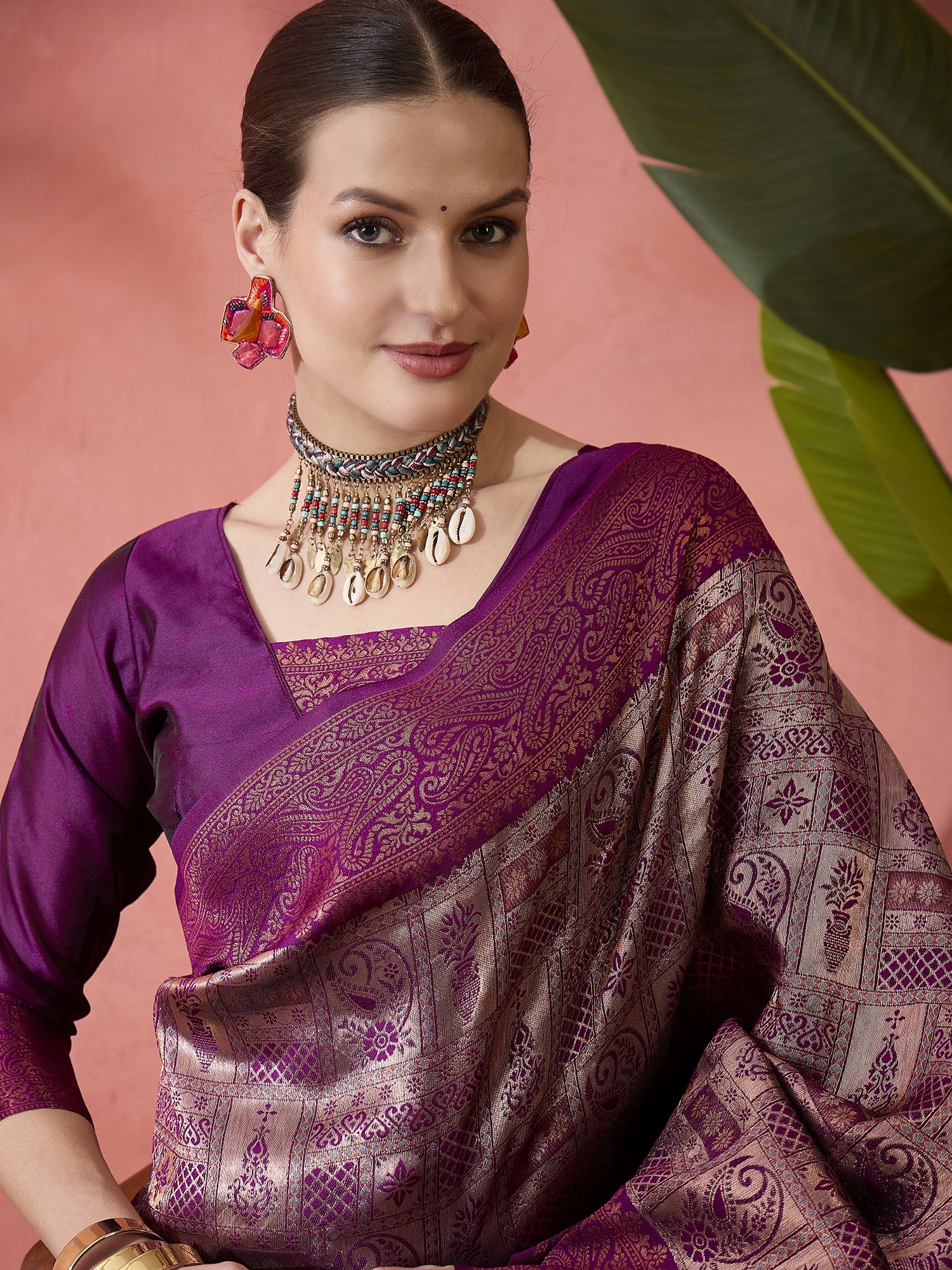 Purple Woven Jari Designer Silk Blended Saree For Festive Looks