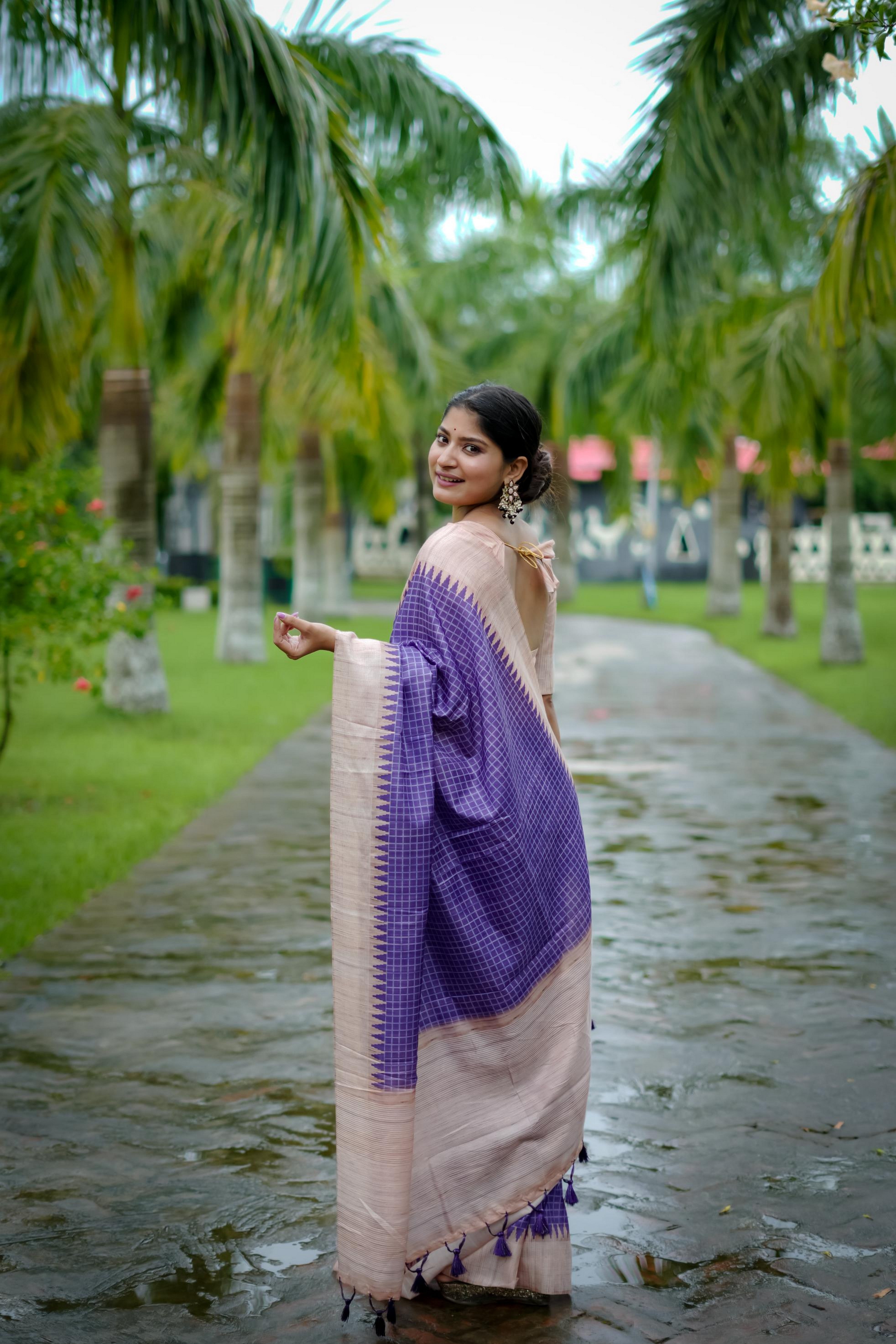 Purple Woven Kantha Designer Tussar Silk Saree With Printed Design
