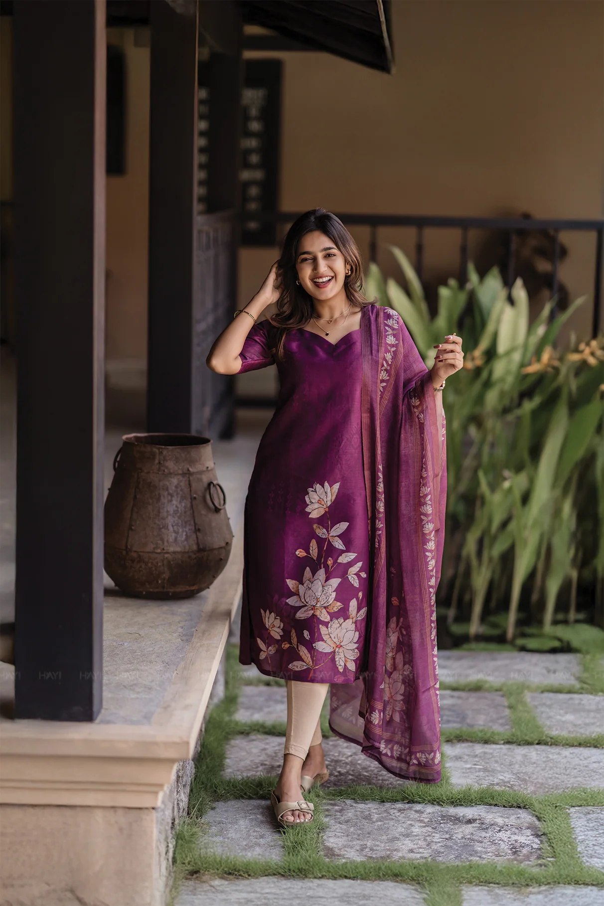 Purple Zarna Silk Kurti With Printed Dupatta