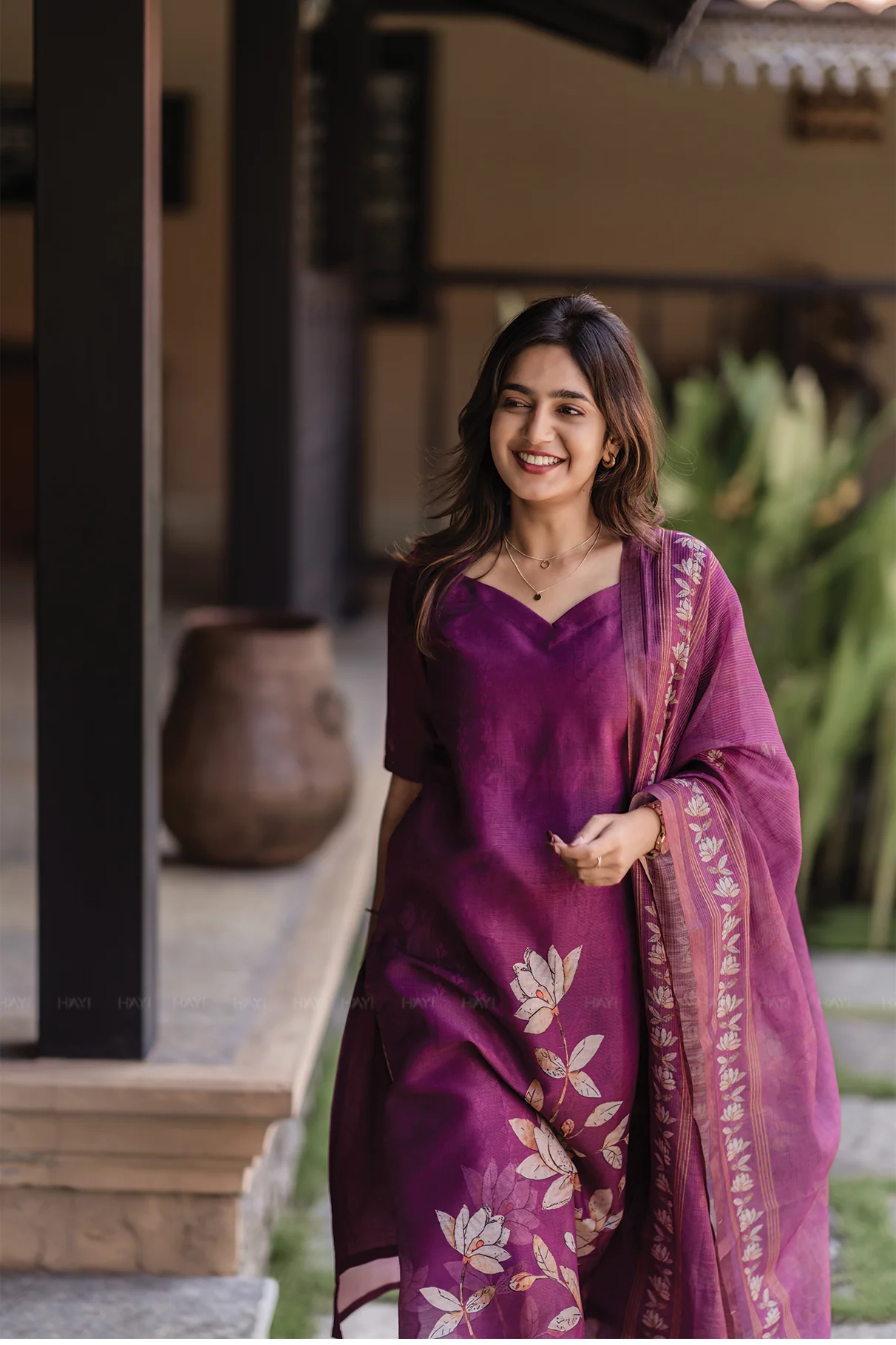 Purple Zarna Silk Kurti With Printed Dupatta