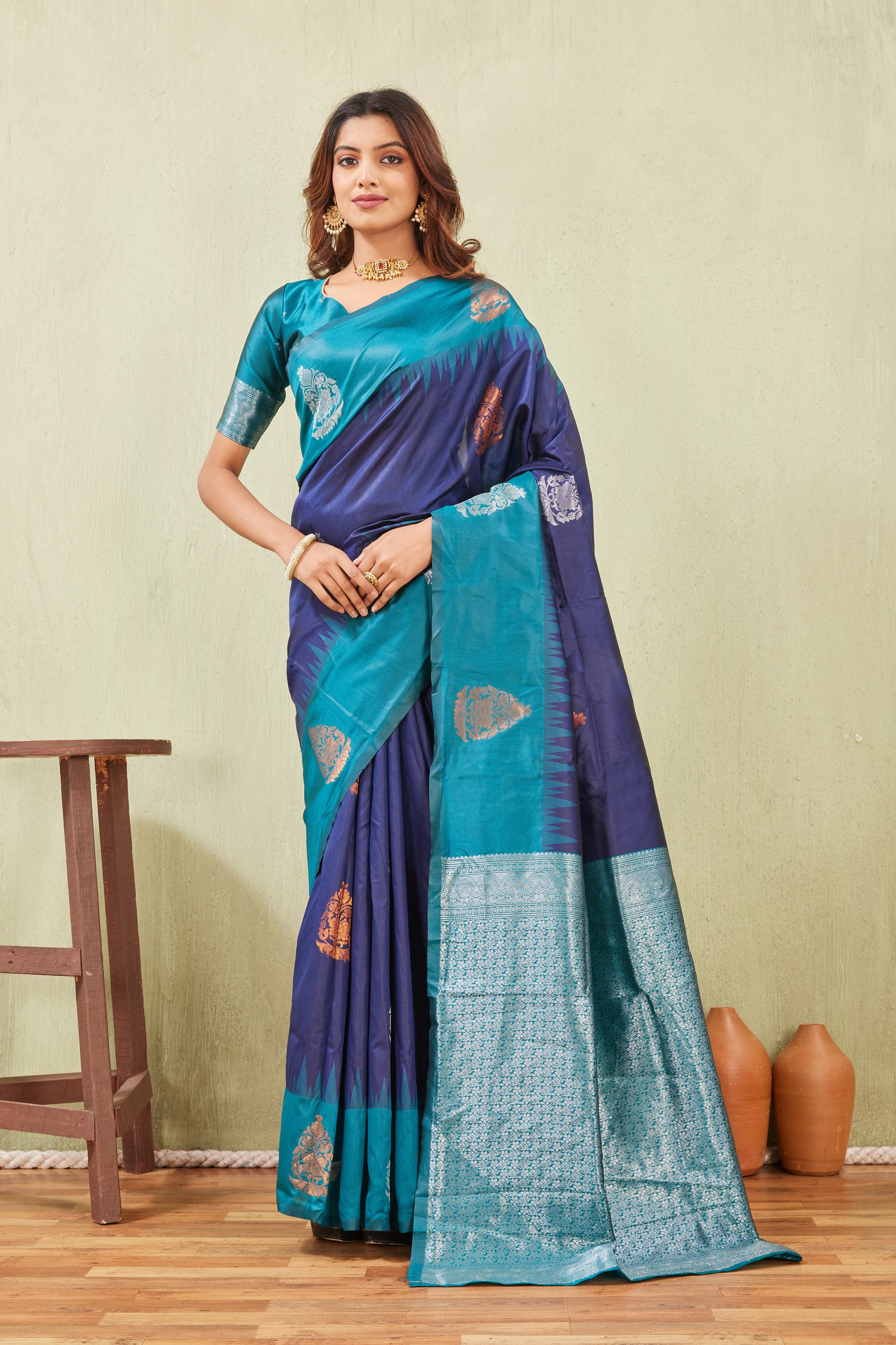 Rama Blue Banarasi Silk Saree with Rich Pallu & Elegant Jacquard Jari Work