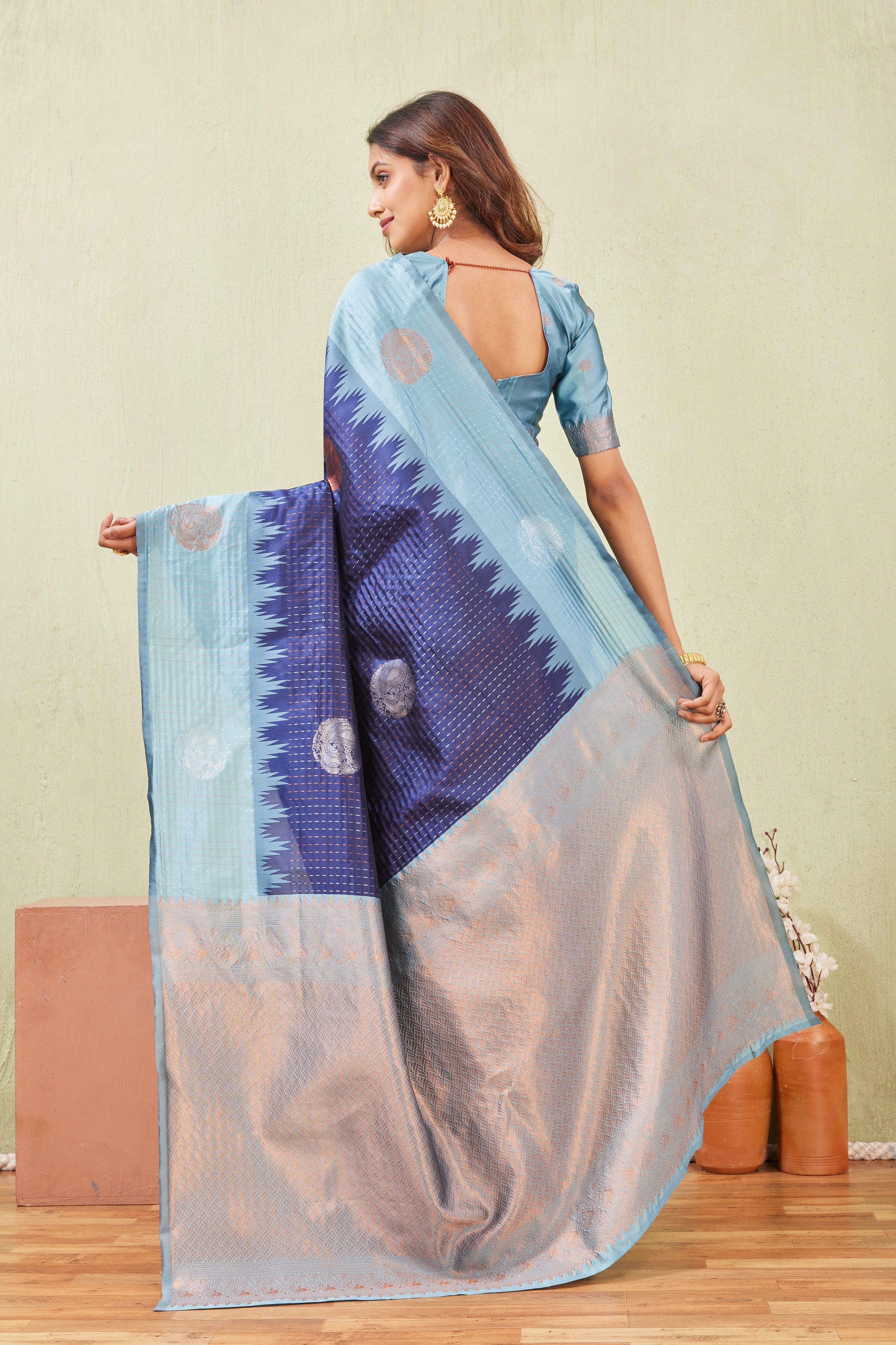 Rama Blue Banarasi Silk Saree with Rich Pallu & Elegant Jacquard Jari Work