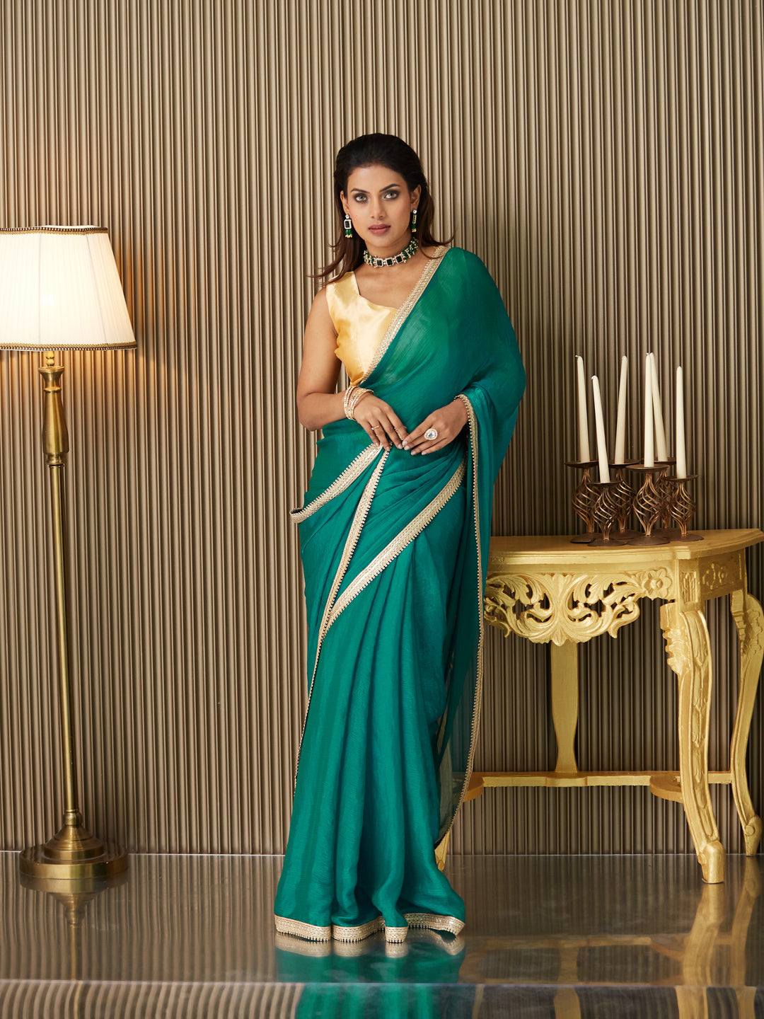 Rama Chiffon Fancy Designer Bollywood Party Saree
