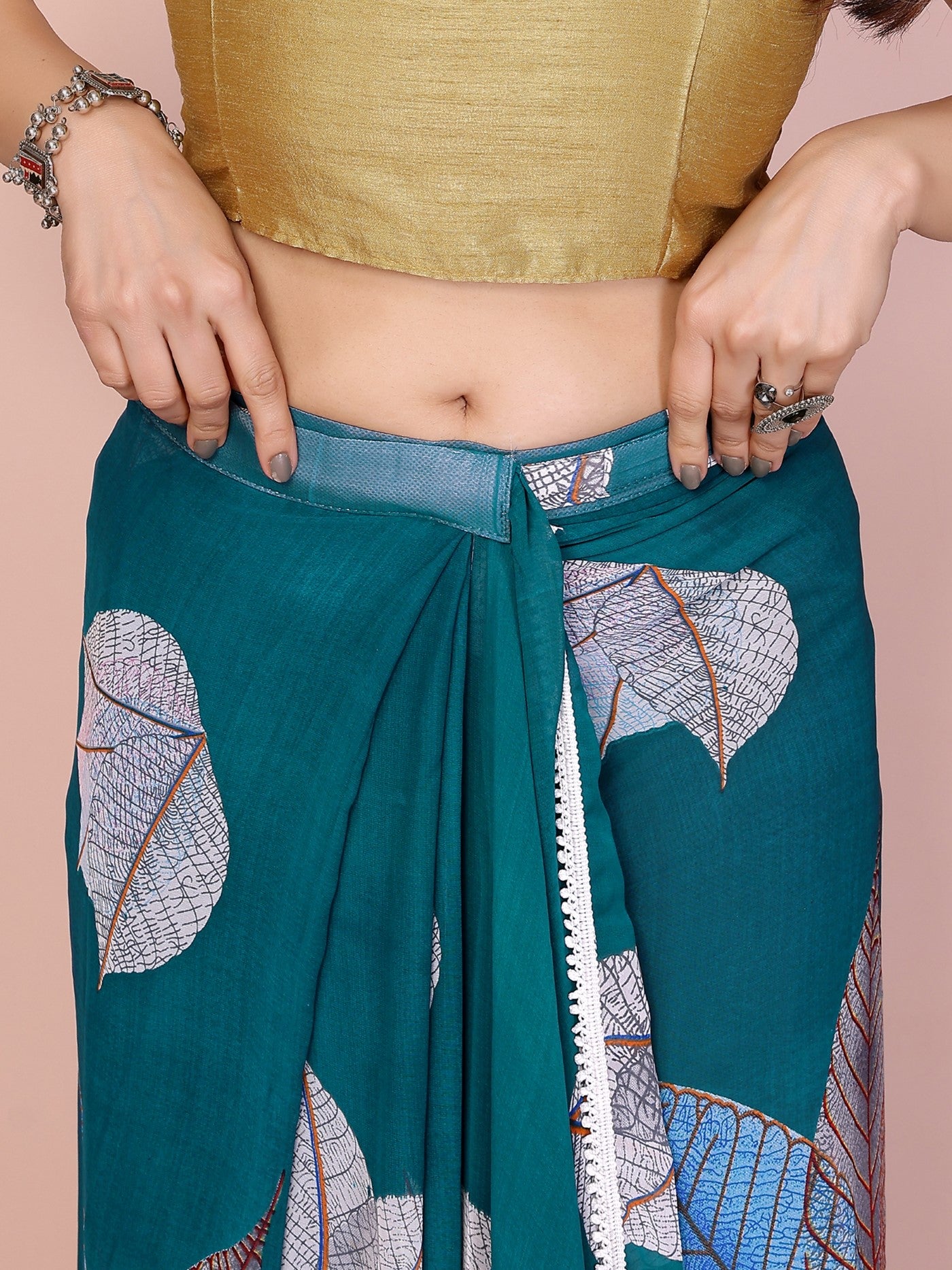 Rama Georgette Ready-to-Wear Printed Saree with Lace