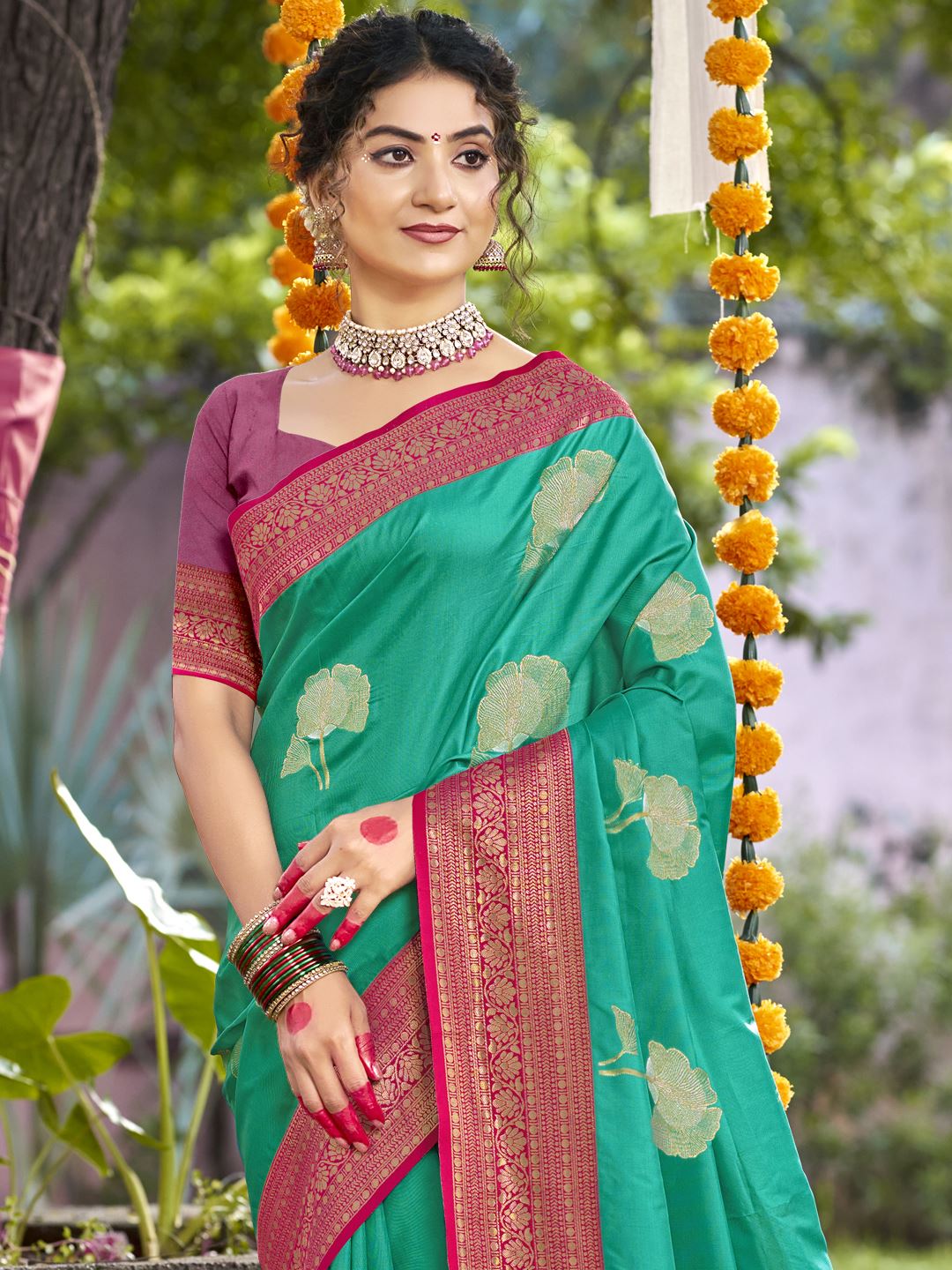 Rama Green Color Silk Weaving Classic Saree
