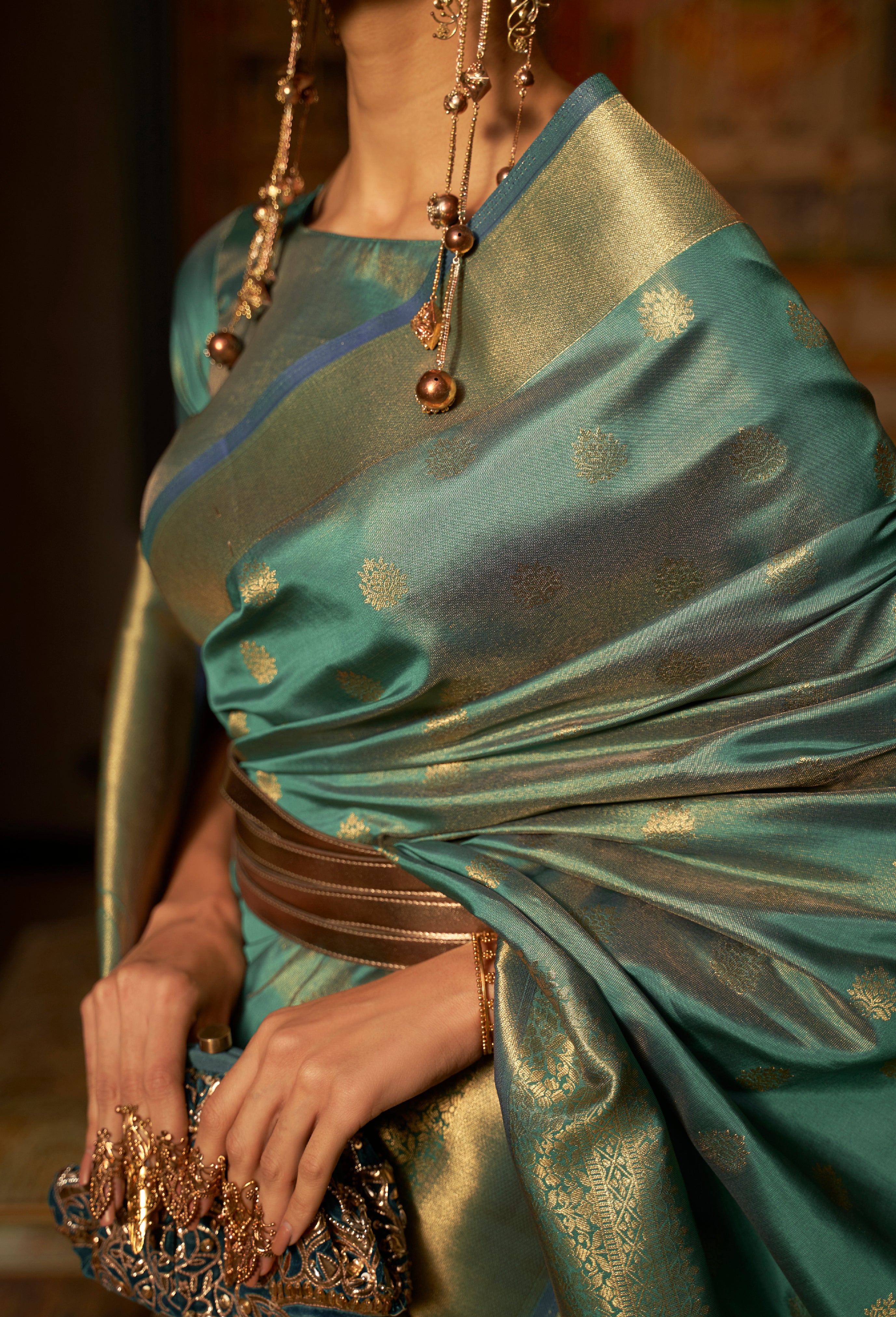 Rama Silk Saree with Jacquard Woven Work