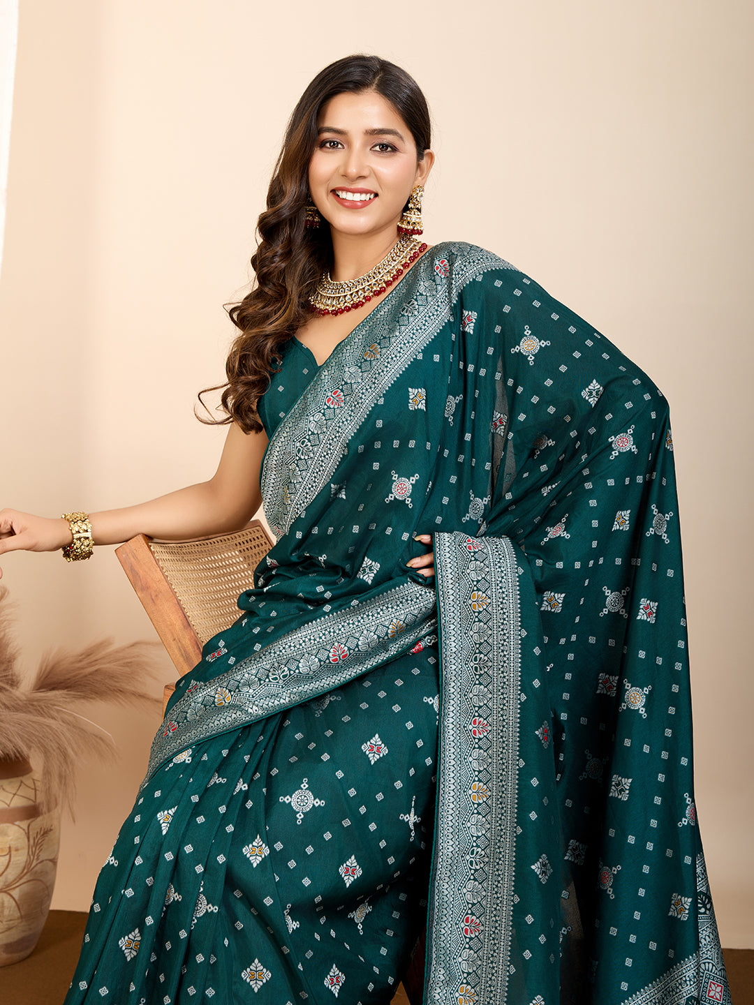 Rama Soft Silk Woven Meenakari Designer Ethnic Saree