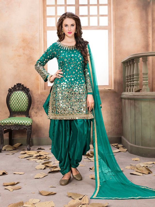 Rama Taffeta Silk embroidered Patiala Suits