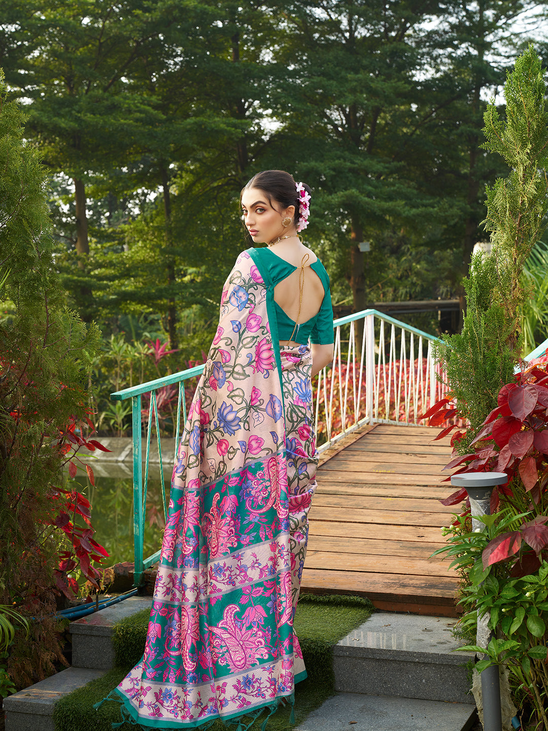 Rama Tussar Silk Designer Kalamkari Printed Traditional Ethnic Indian Saree