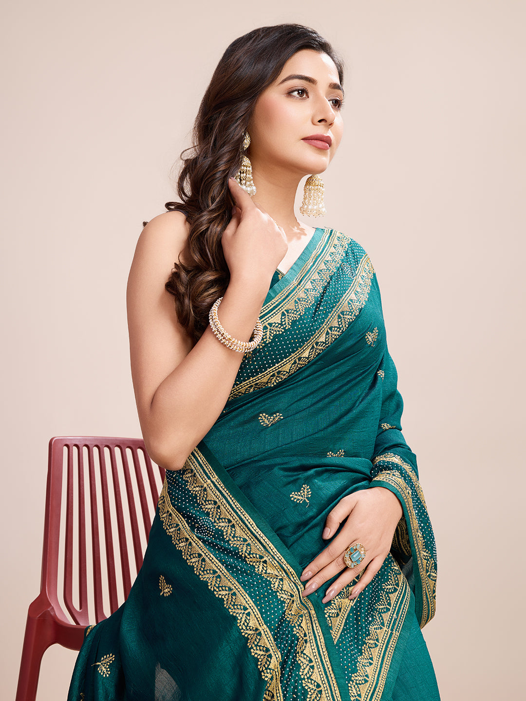 Rama Vichitra Silk Girlie Looks Designer Embroidery Work Wedding Season Saree