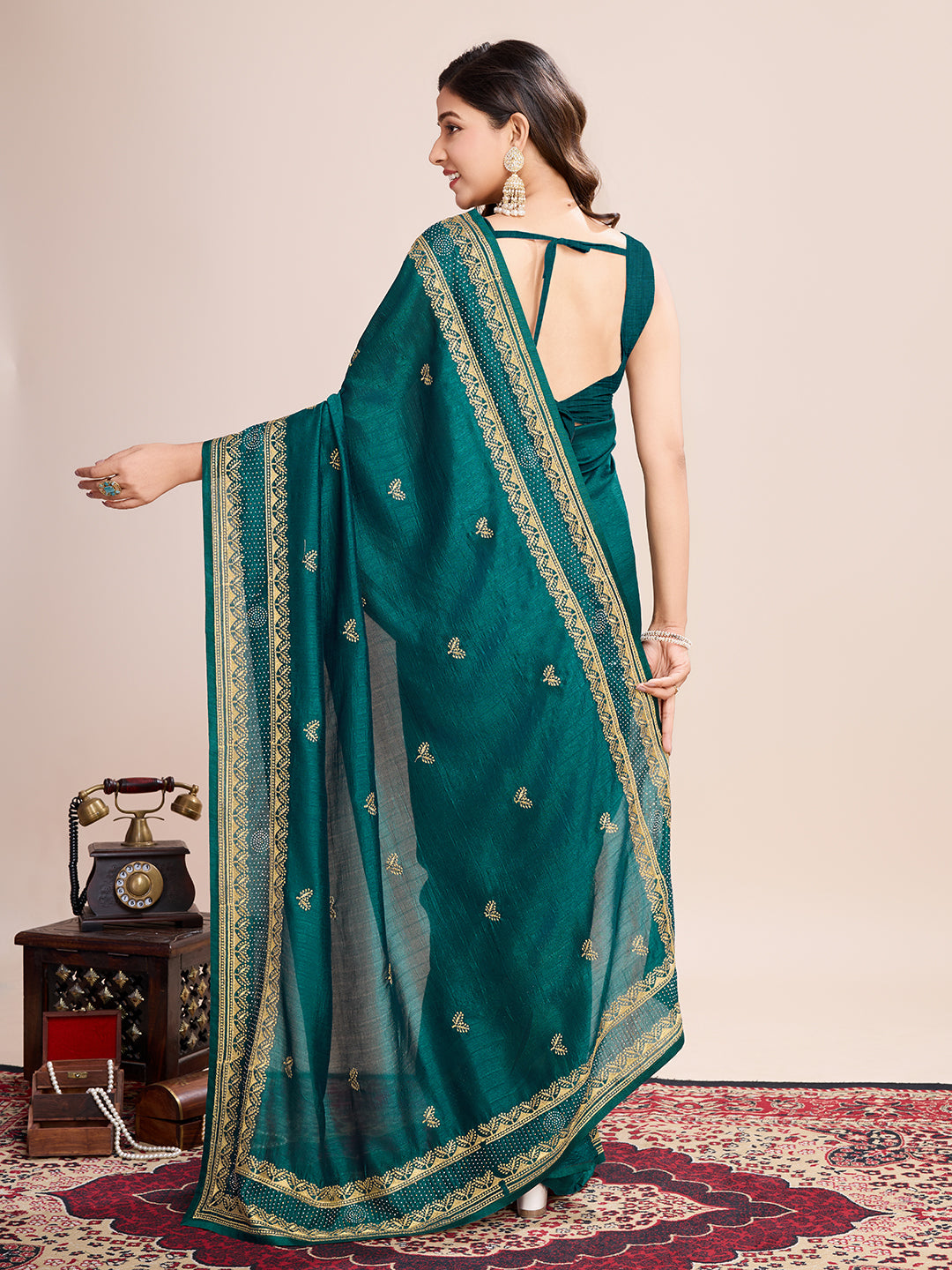 Rama Vichitra Silk Girlie Looks Designer Embroidery Work Wedding Season Saree