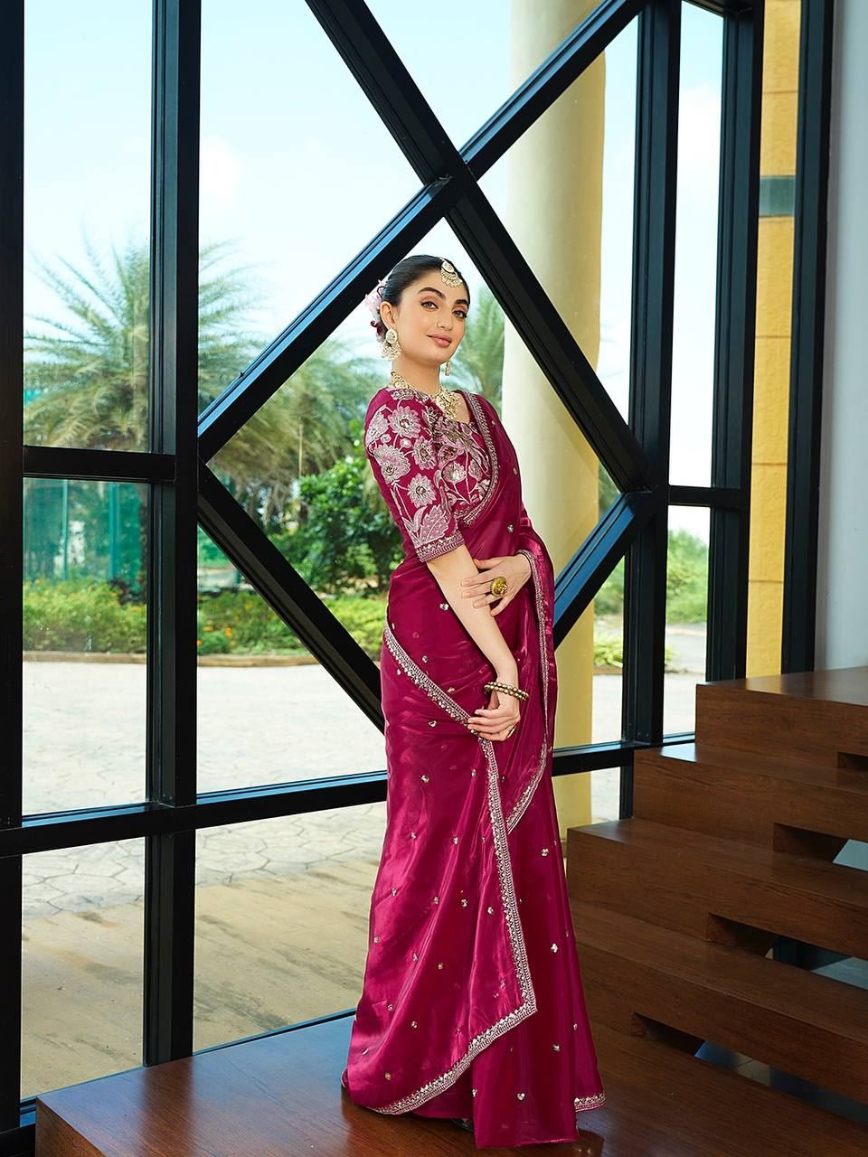 Rani Colour Zimichhu Silk Embroidery Work Saree