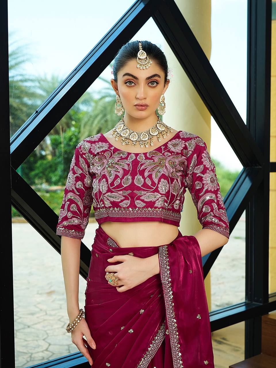 Rani Colour Zimichhu Silk Embroidery Work Saree