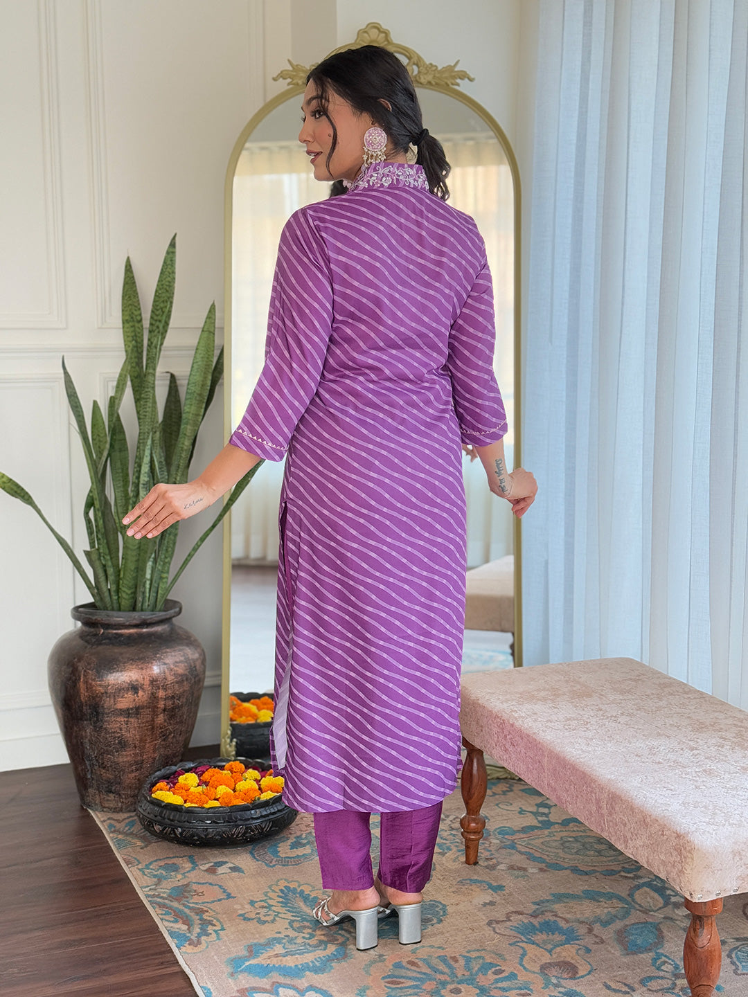 Rani Muslin Elegant Kurta Pant Set With Embroidery Work