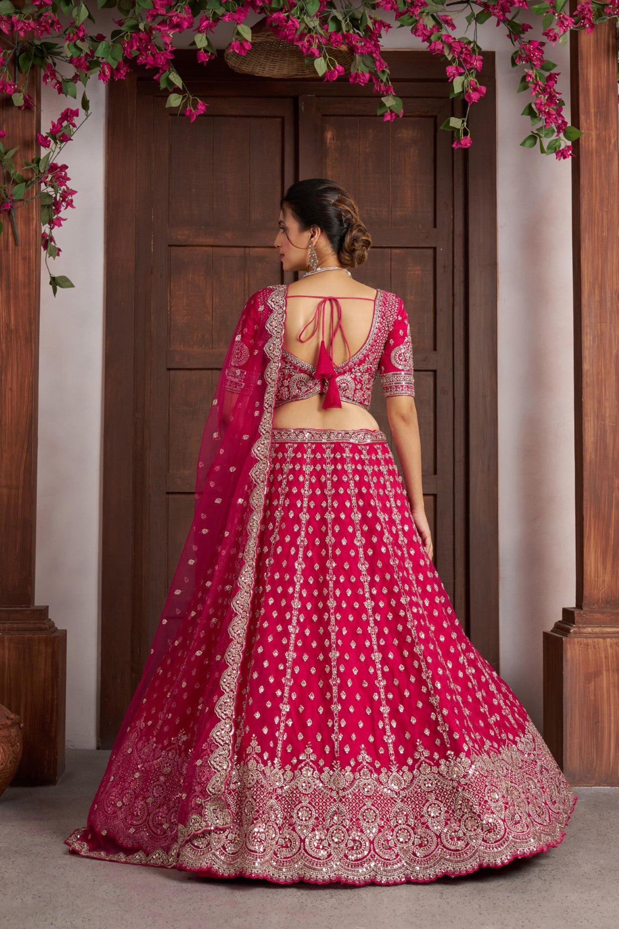 Rani Net Heavy Silver Zari Bridal Lehenga Choli with Beadwork