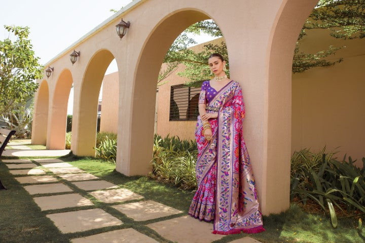 Rani Paithani Silk Saree with Meenakari Zari and Pallu