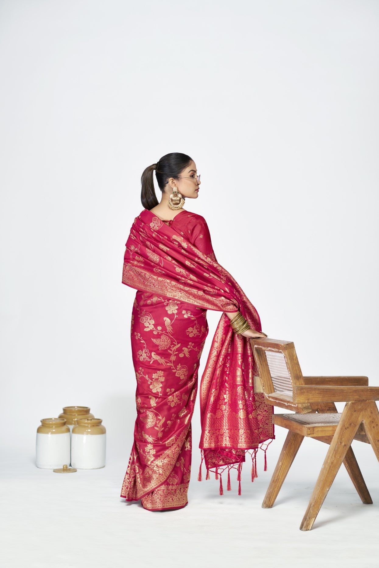 Rani Pink Banarasi Silk Saree with Traditional Weaving