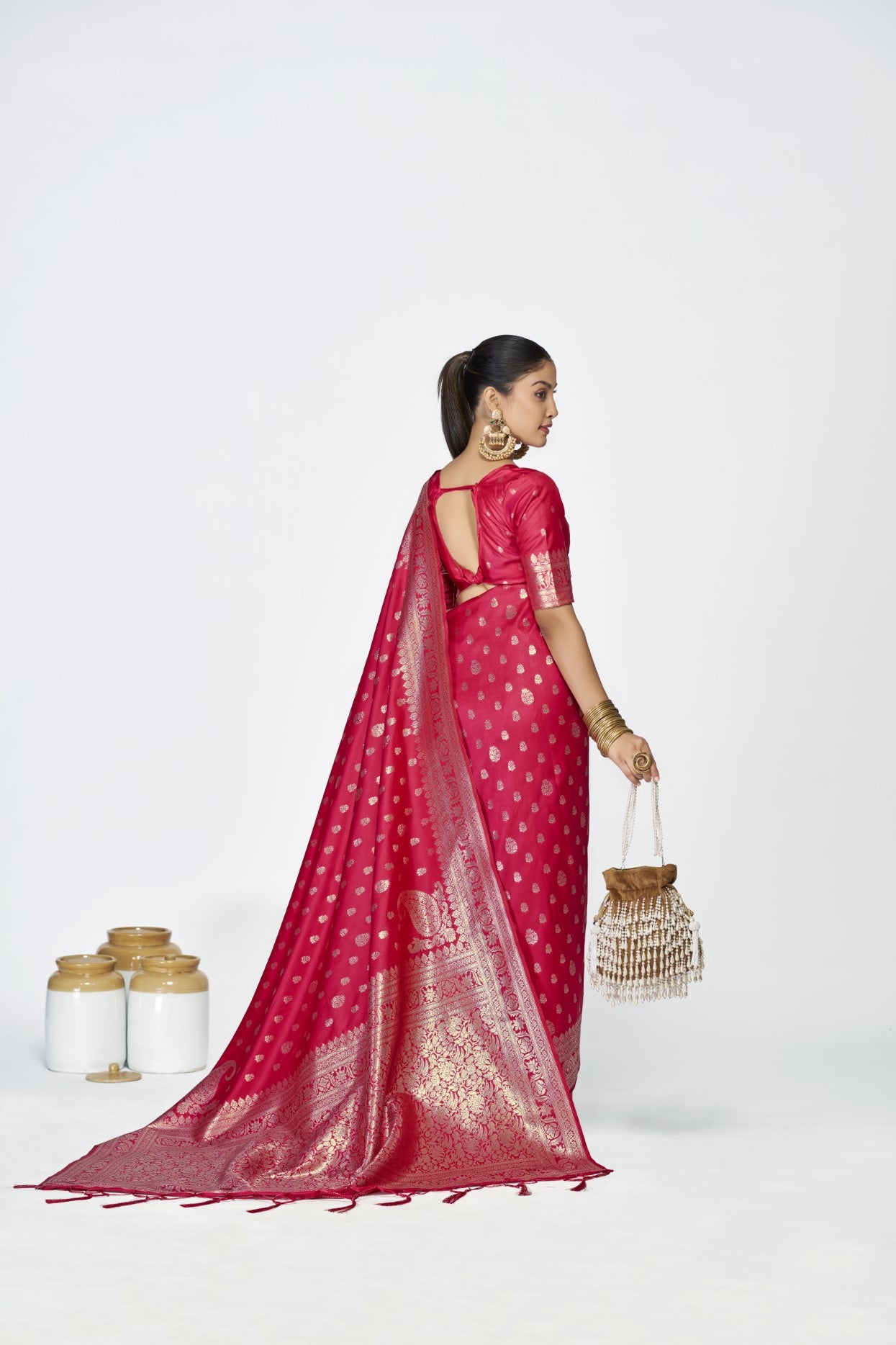 Rani Pink Banarasi Silk Saree with Weaving